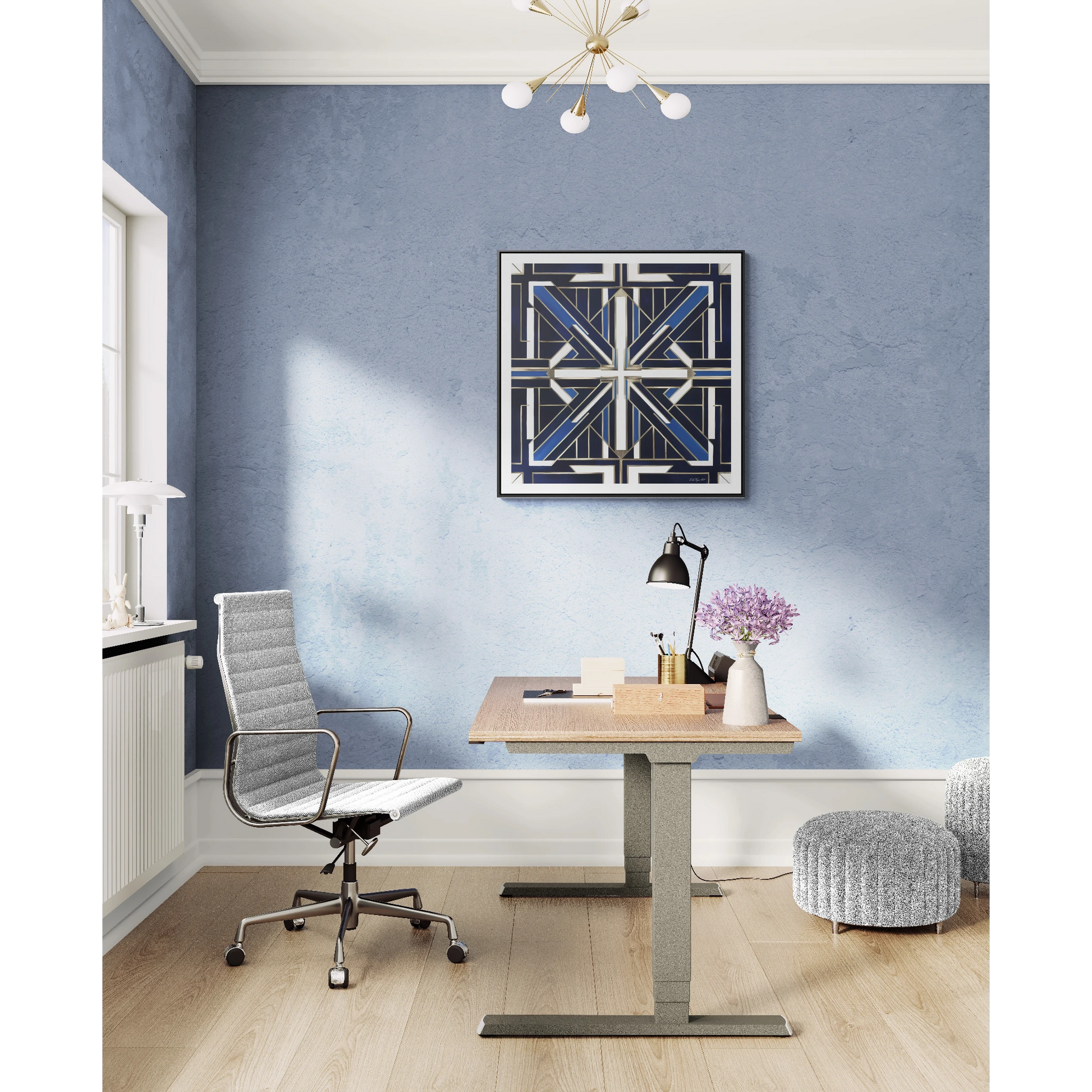 Art Deco Square Frame Canvas Wall Art, Blue and White Gallery Canvas Wraps, Home Decor, Geometric Design, Modern Wall Hanging, Office Decor - LOLA VEGAS ART