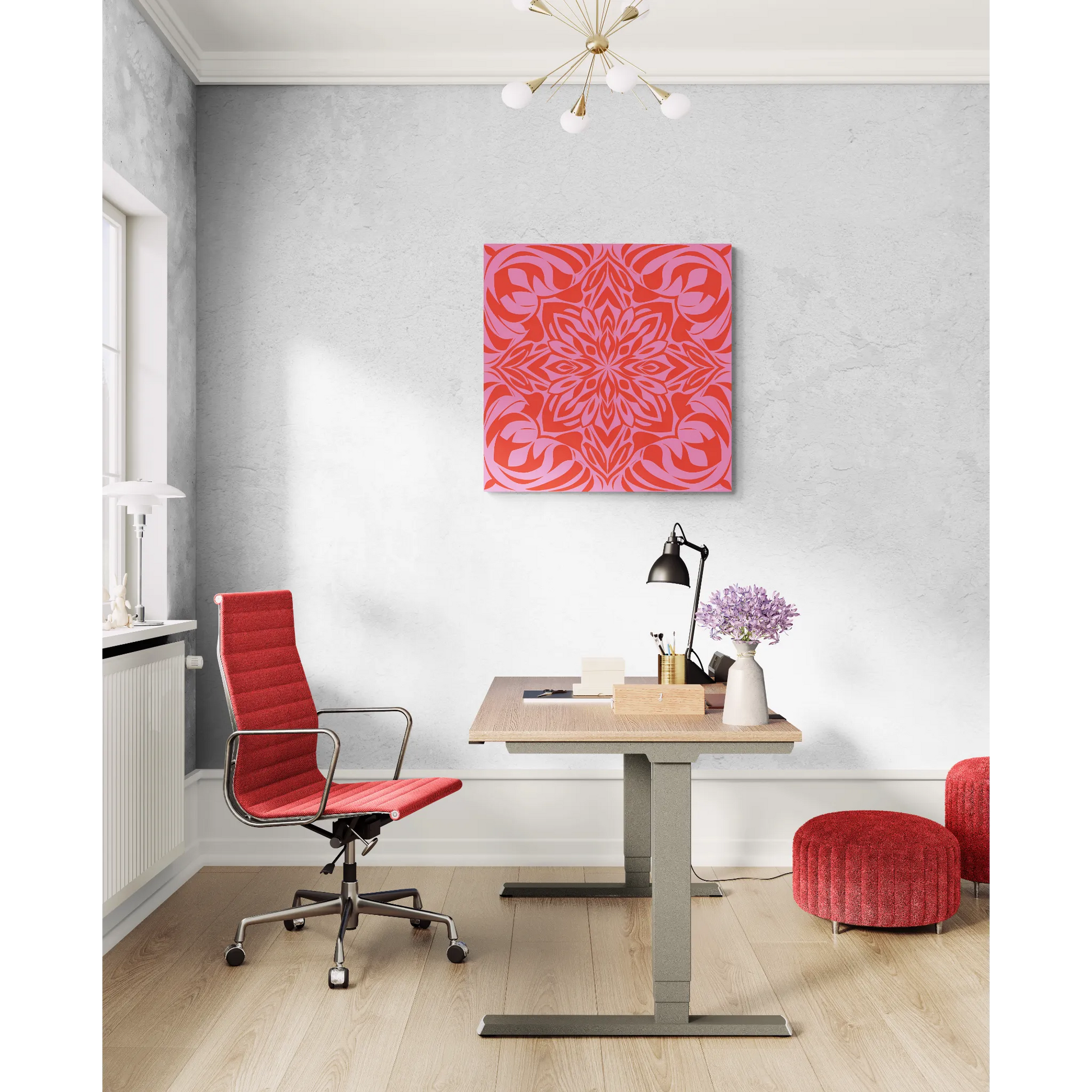 Canvas Wall Art, Pink and Orange Boho Design, Feminine Home Decor, Square, Stretched, 1 25" Matte Canvas, Bohemian Chic, Artwork Print, - LOLA VEGAS ART