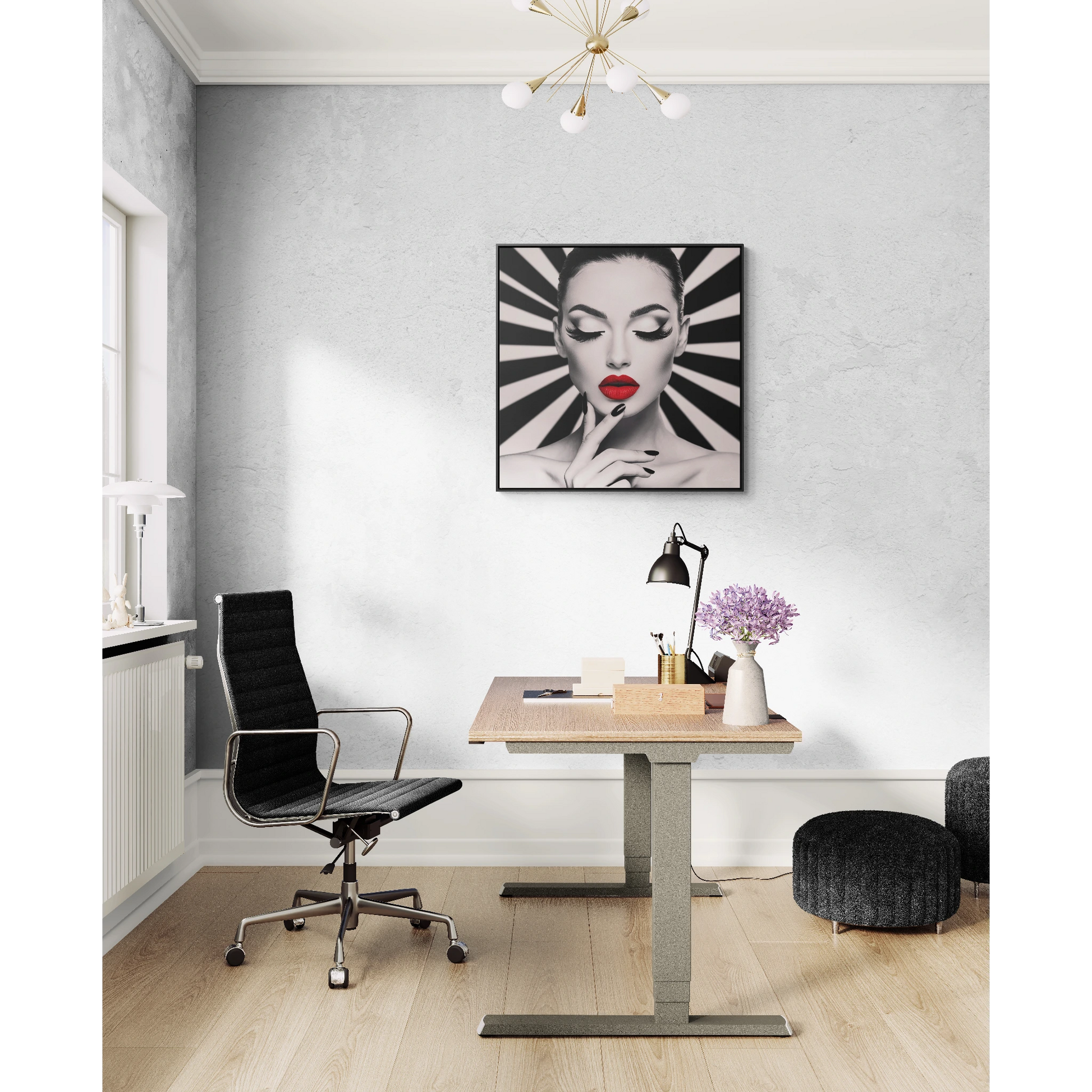 Fashionista Square Frame Canvas Wall Art, Hypnotic Woman Red Lipstick Fine Art Print, Dramatic Glam Decor, Gallery Canvas Wraps, Square - LOLA VEGAS ART