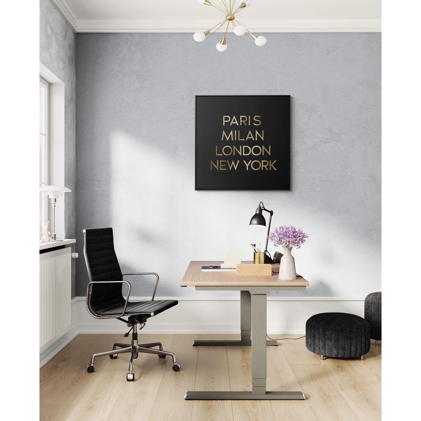 Fashion Cities Gallery Canvas Wall Art, Black Typography Square Frame, Paris Milan London New York, Home Decor - LOLA VEGAS ART