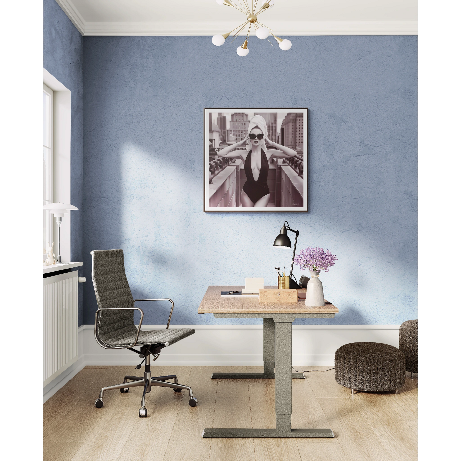 Fashion Model Sepia Art Canvas Wall Wrap, NYC Rooftop Glam Decor, Sexy Swimsuit Square Frame Art, Fashionista Wall Decor, City Chic Home - LOLA VEGAS ART