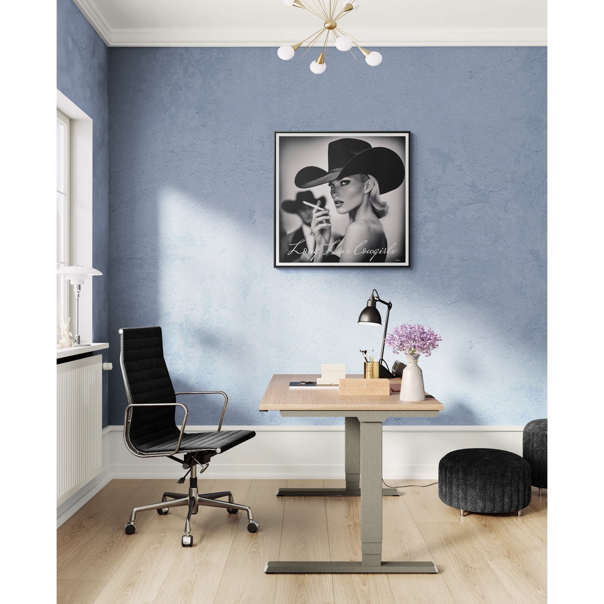 Square Frame Wall Art, Fashion Photography, Cowgirl Decor, Gallery Canvas Wraps, Glam Girl Gift, Black and White Photo Print - LOLA VEGAS ART