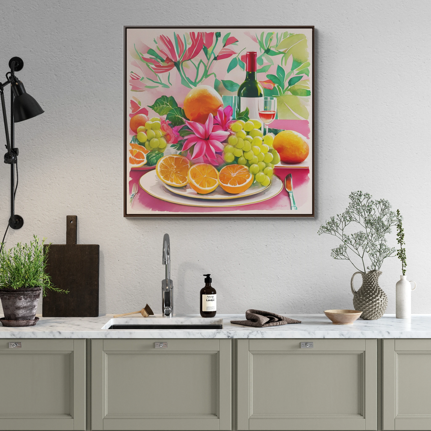 Feminine Square Wall Art, Gallery Canvas Wraps for Sunday Brunch, Pink Decor, Fruit Flowers Champagne, Gift for Her, Home Decor, Square - LOLA VEGAS ART