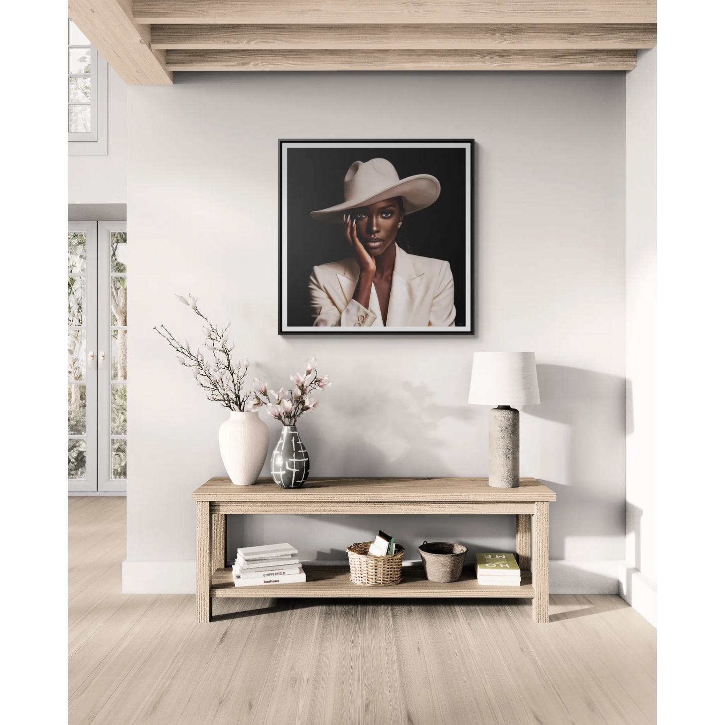 Canvas Wall Art - African Woman in White Hat Square Frame, Black Girl Magic Decor - LOLA VEGAS ART