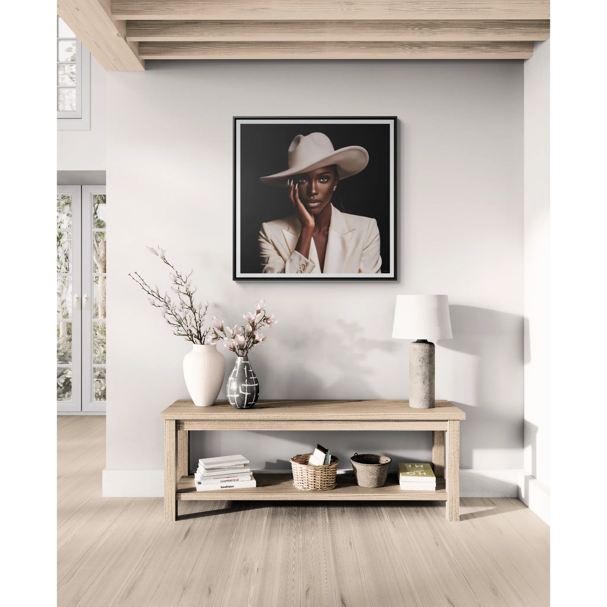 Canvas Wall Art - African Woman in White Hat Square Frame, Black Girl Magic Decor - LOLA VEGAS ART