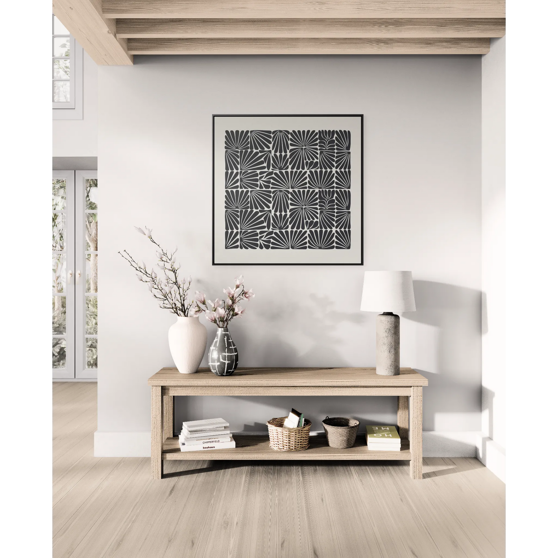 Floral Abstract Square Frame Canvas Wall Art, Matisse Style Retro Decor, Black and Off-White, Gallery Canvas Wraps, Abstract Floral Wall - LOLA VEGAS ART