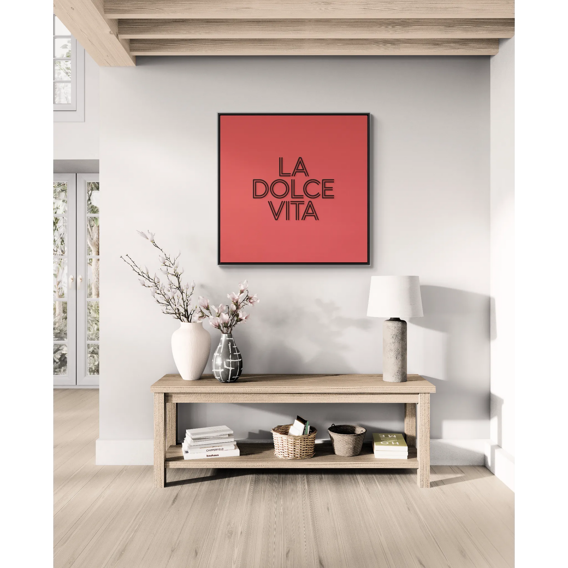 Square Frame Wall Art, LA DOLCE VITA Typography Canvas, Orange and Black, Cool Home Decor, Gallery Canvas Wrap, Home Office Decor, Unique - LOLA VEGAS ART