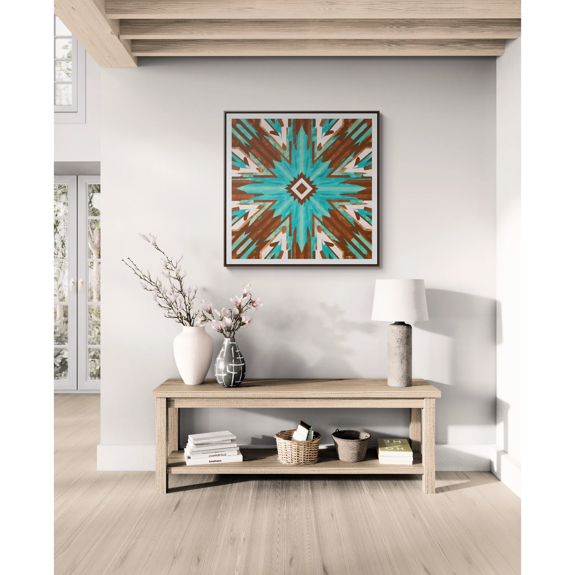 Canvas Wall Art, Turquoise and Brown Boho Southwestern Abstract Design, Ethnic Home Decor - Square Frame, , Gallery - LOLA VEGAS ART