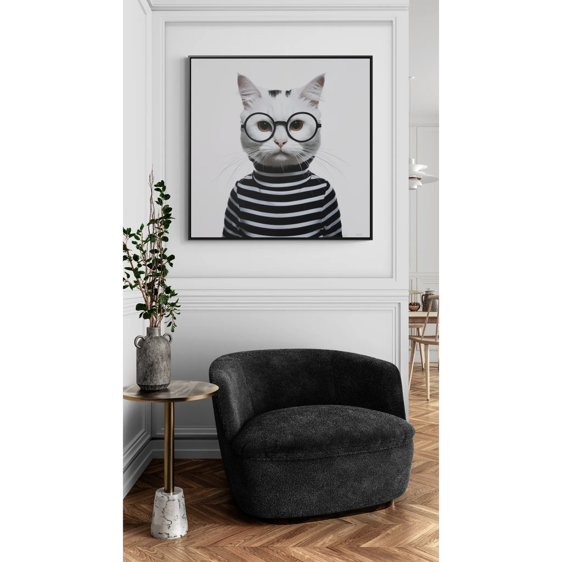 Square Canvas Wall Art, Maxwell Furrington Cool Cat Framed Animal Home Decor, Gallery Canvas Wraps, Square Frame, Wall Hanging, Living Room - LOLA VEGAS ART