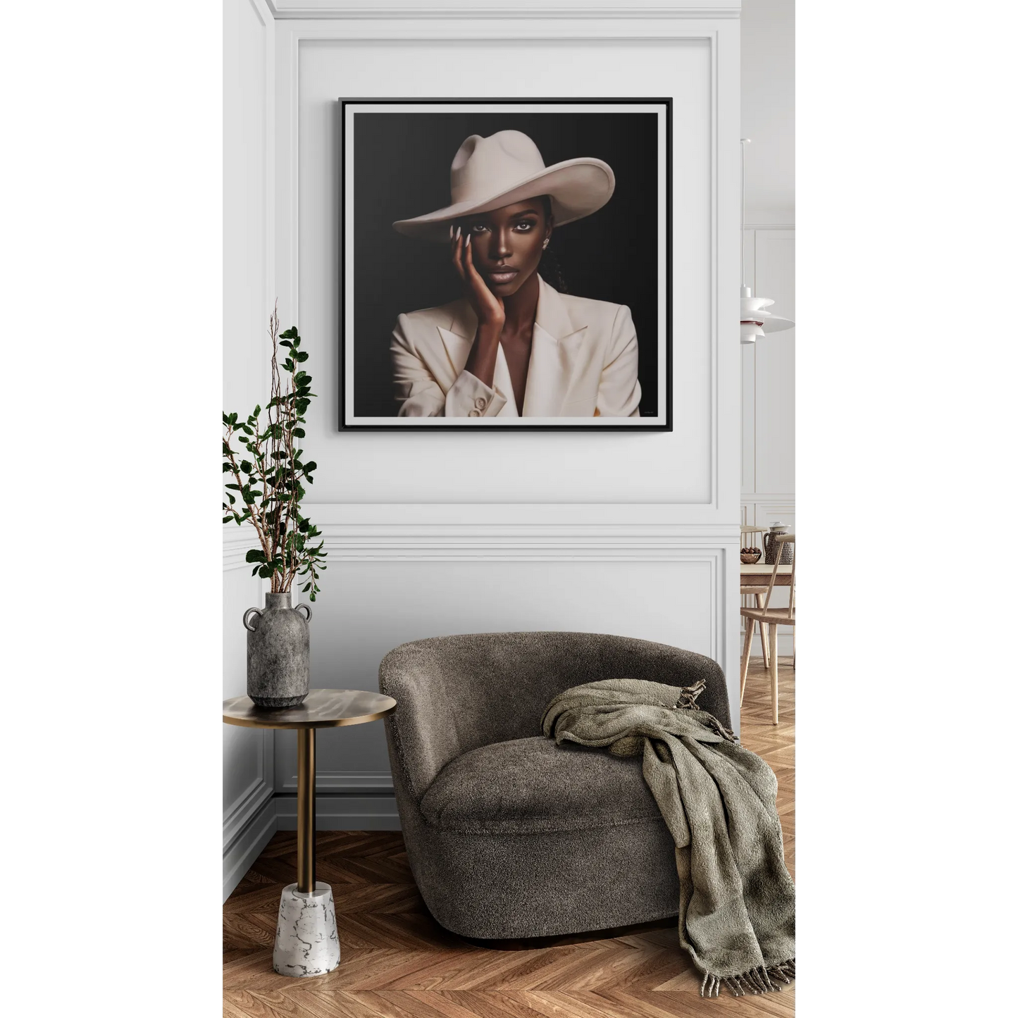 Canvas Wall Art - African Woman in White Hat Square Frame, Black Girl Magic Decor - LOLA VEGAS ART