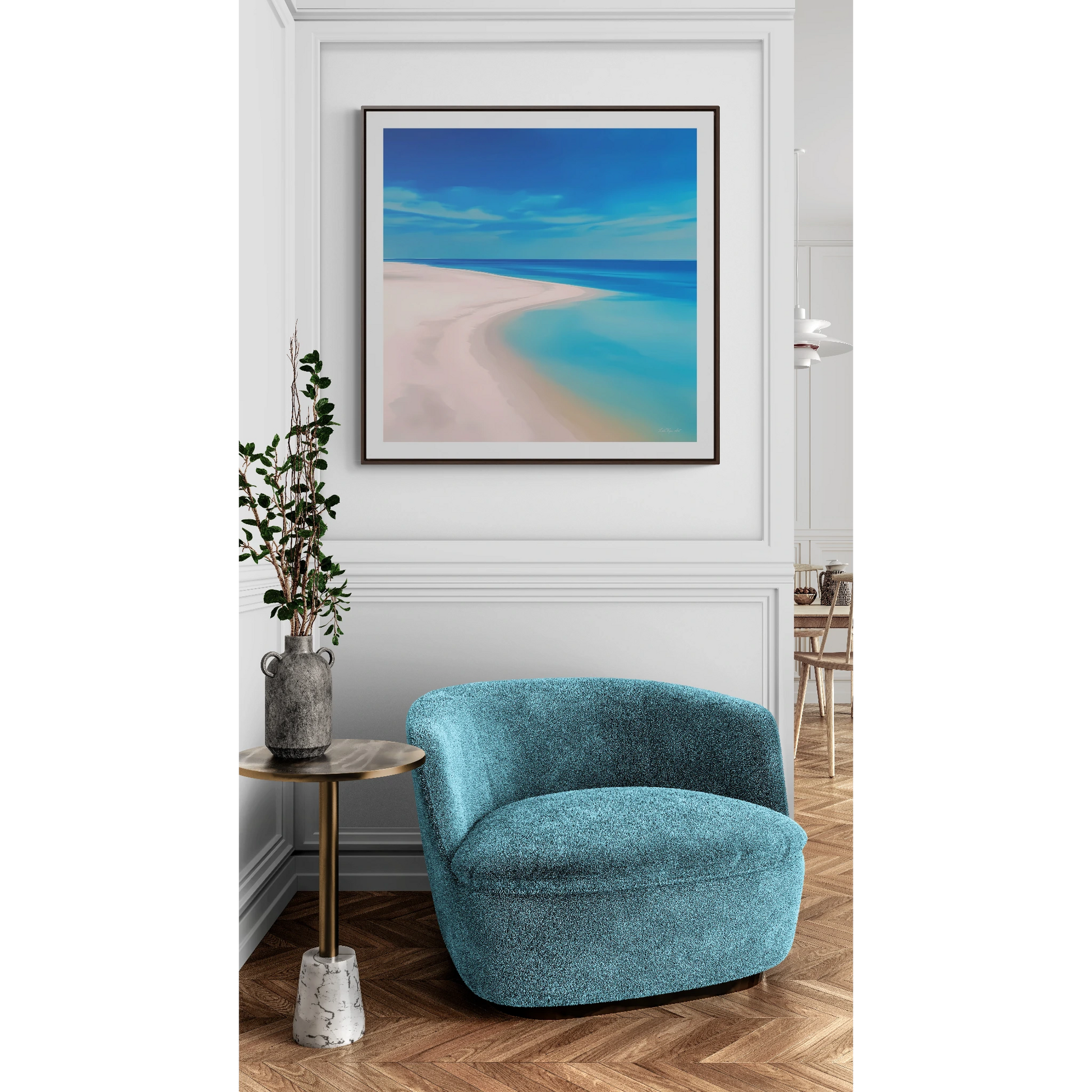 Square Frame Wall Art, Coastal Beach Decor, Gallery Canvas Wraps, Aerial Beach Scene, Serene Summer Beach Print, Ocean Wall Decor, Sandy - LOLA VEGAS ART