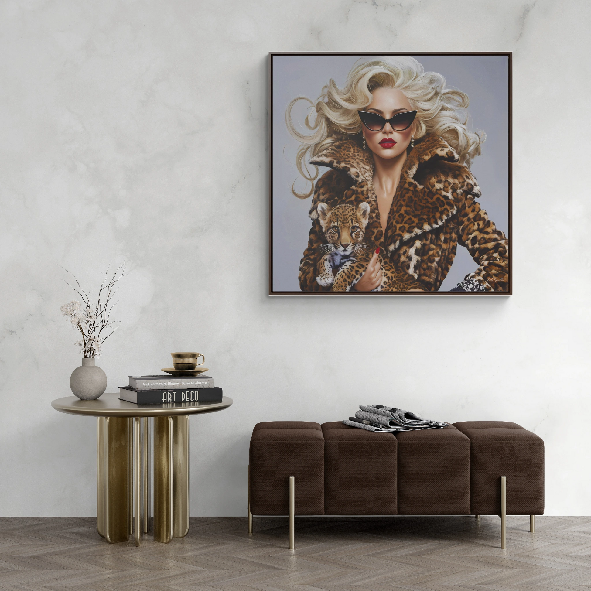 Fashionista Glamour Leopard Woman Square Frame Canvas Wall Art, Fashion Decor, Gift for Her, Leopard Print Wall Decor, Trendy Home Accent - LOLA VEGAS ART