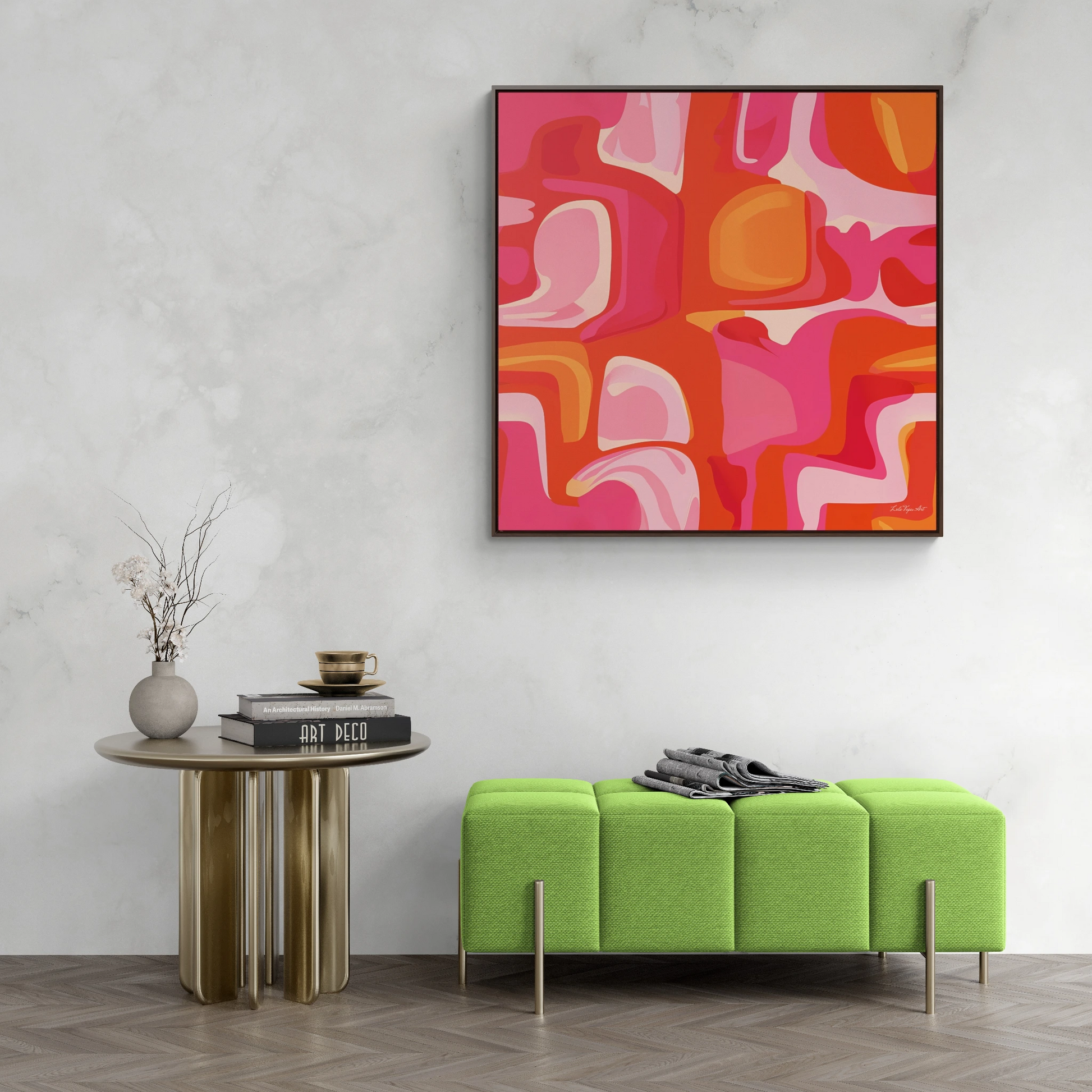 Canvas Wall Art, Pink and Orange Abstract Design, Psychedelic Square Frame Decor, 1960's Vibe Print, Square Gallery Canvas, Home Decor, Wall - LOLA VEGAS ART