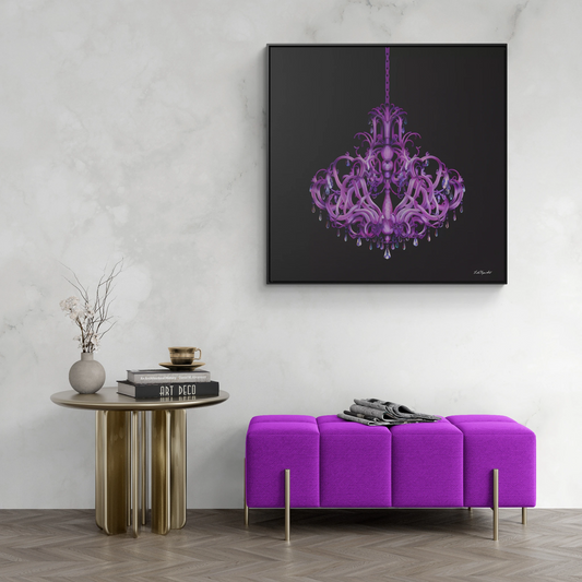 Gothic Crystal Chandelier Square Canvas, Elegant Dramatic Wall Art - Gallery Wraps, Square Frame, Purple Home Decor, Glamorous Gothic Art, - LOLA VEGAS ART