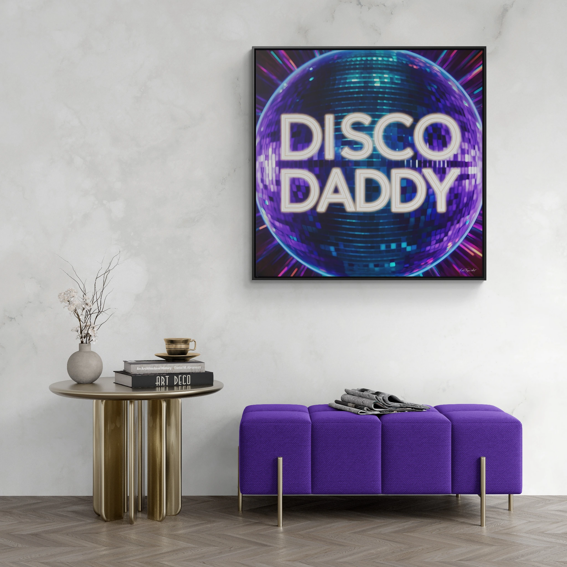 Disco Daddy Purple Disco Ball Canvas Wall Art, Square Frame, Retro Funky Decor, Gallery Canvas Wrap, Home Wall Decor, Wall Art Decor, Purple - LOLA VEGAS ART
