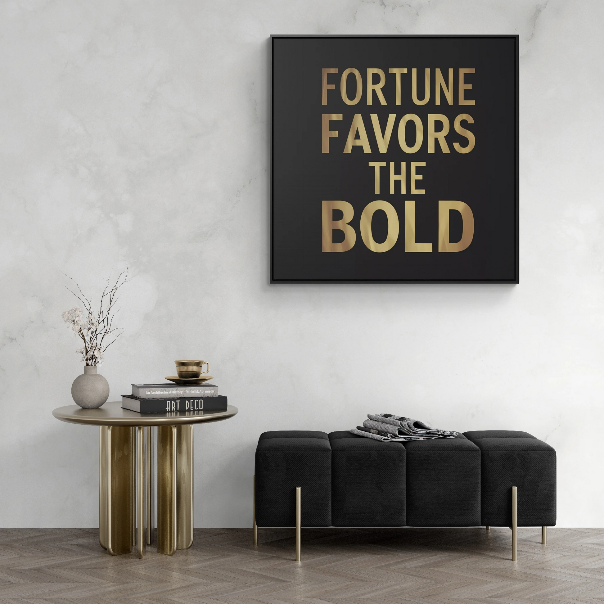Inspirational Canvas Wall Art, Quote Fortune Favors The Bold, Black Square Frame, Ambitious Decor, Motivational Home Accent, Success Decor - LOLA VEGAS ART