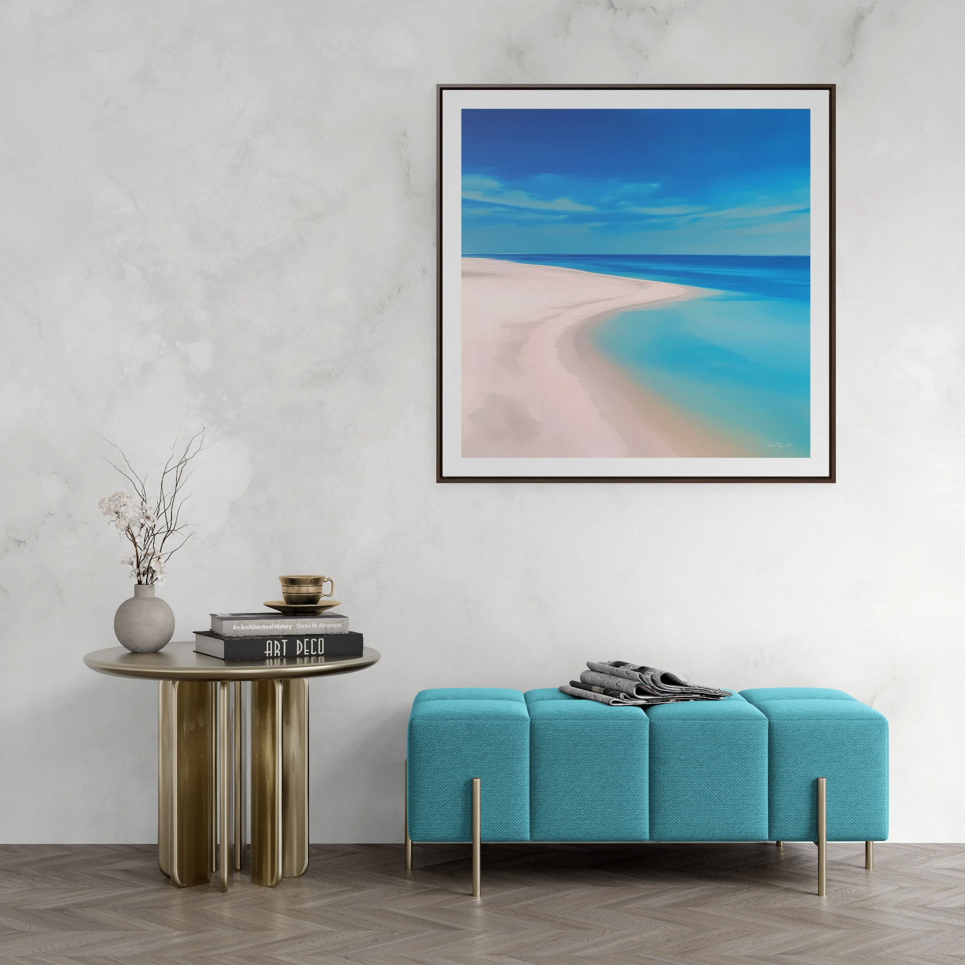 Square Frame Wall Art, Coastal Beach Decor, Gallery Canvas Wraps, Aerial Beach Scene, Serene Summer Beach Print, Ocean Wall Decor, Sandy - LOLA VEGAS ART