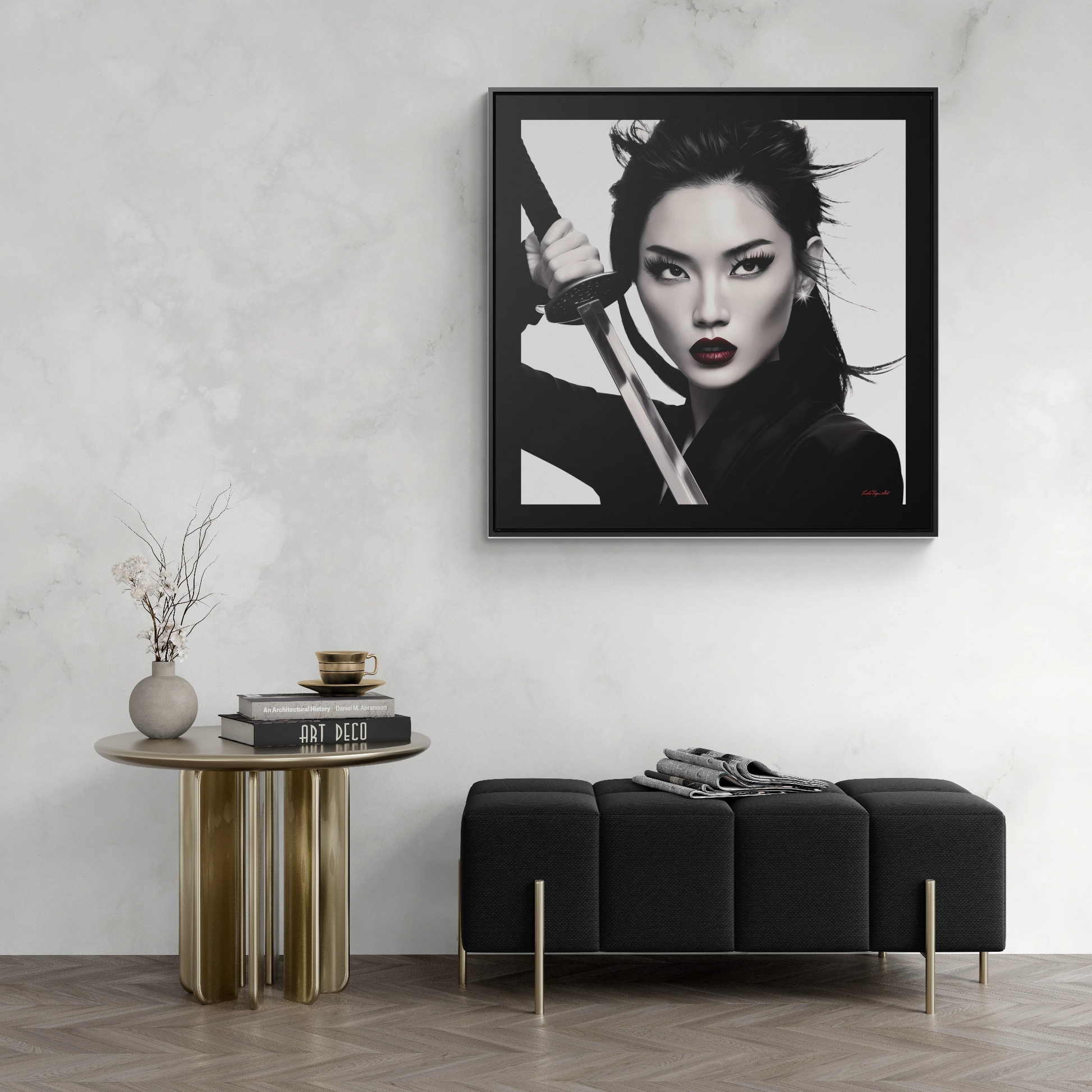 Samurai Warrior Gallery Canvas, Female Empowerment Square Frame Art, Warrior Woman Wall Decor, Black White Photography Print, Brave Tough - LOLA VEGAS ART