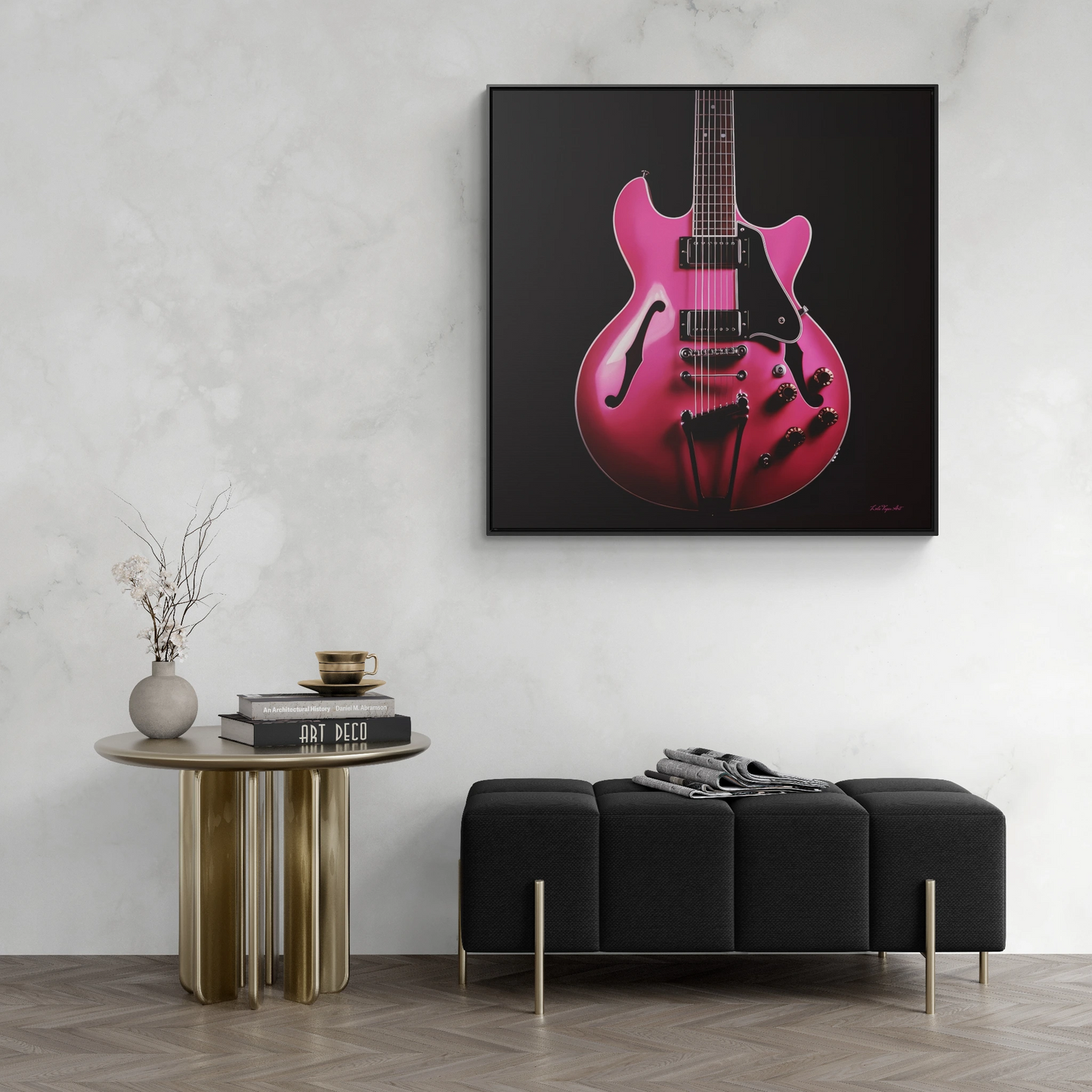 Square Frame Canvas Wall Art, Fine Art Hot Pink Electric Guitar Photography for Guitar Lovers - Hip & Dramatic Decor, Gallery Frames, Music - LOLA VEGAS ART