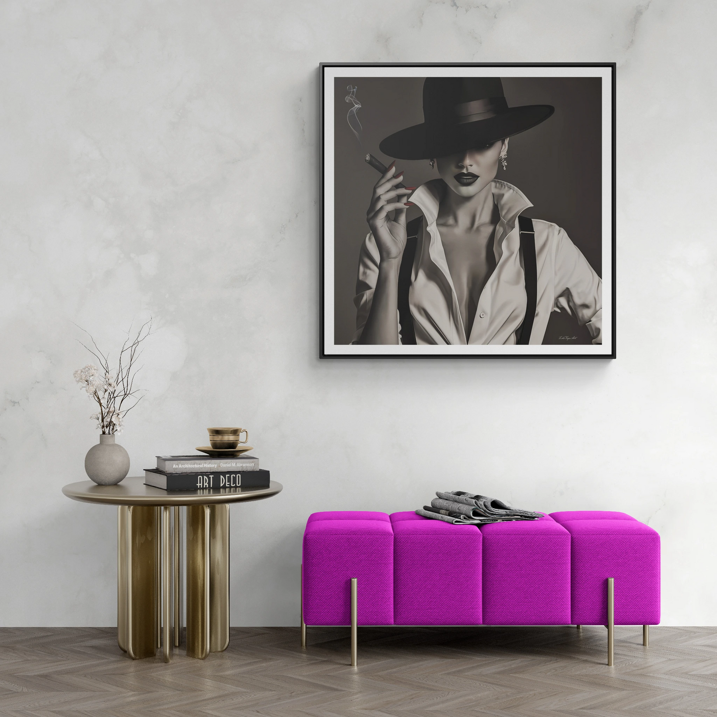 Film Noir Woman Canvas Art, Square Frame, Sexy Black White Femme Fatale Fedora Hat, Wall Hanging Poster Print, Home Decor Gift, - LOLA VEGAS ART