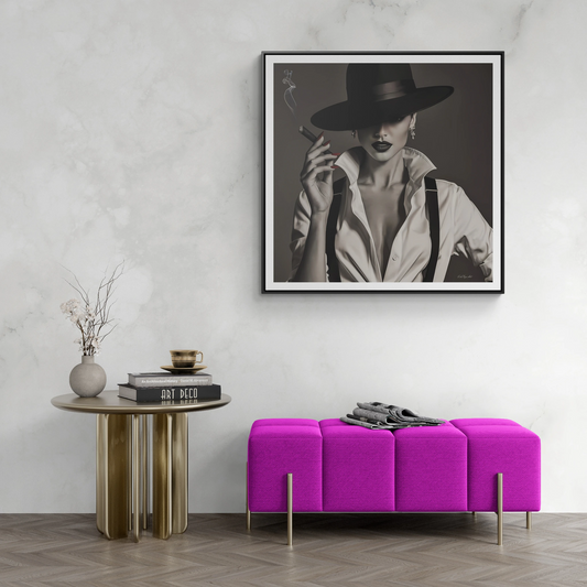 Film Noir Woman Canvas Art, Square Frame, Sexy Black White Femme Fatale Fedora Hat, Wall Hanging Poster Print, Home Decor Gift, - LOLA VEGAS ART