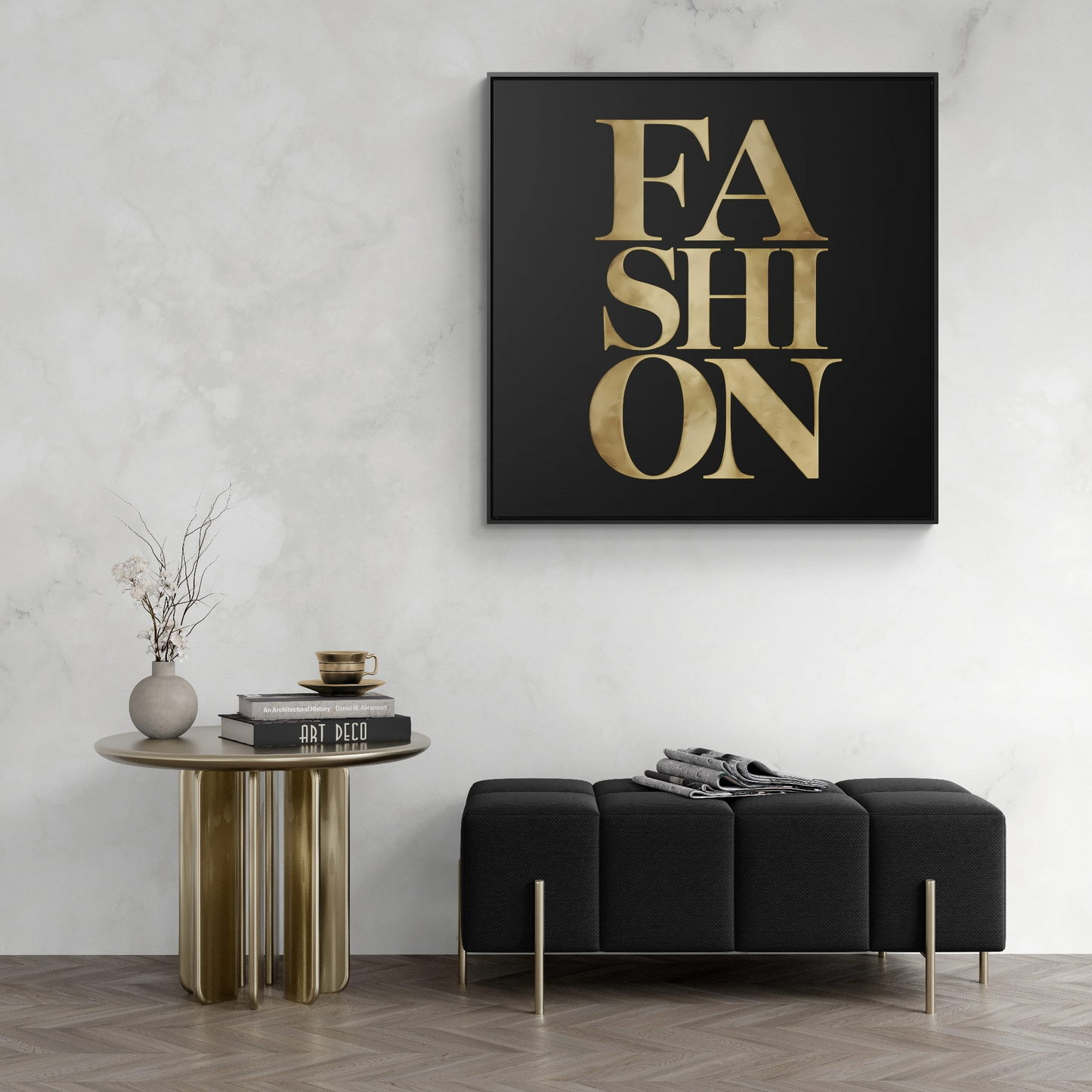Fashion Wall Art, Stylish Gallery Canvas Wraps, Square Frame, Home Decor, Gift for Fashionistas, Glamorous Black and Gold Wall Hanging - LOLA VEGAS ART
