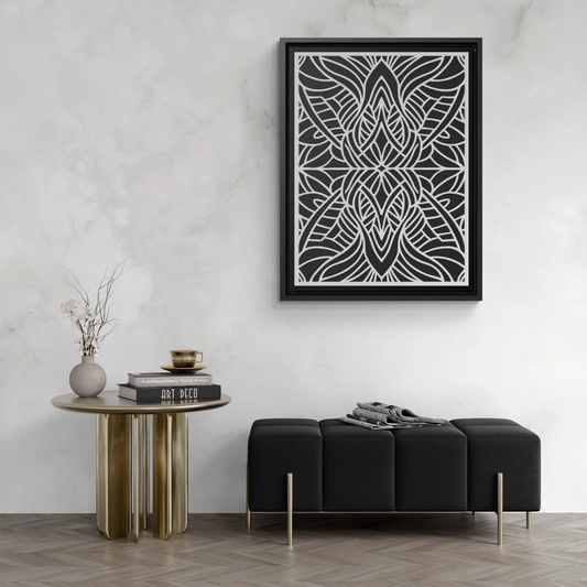 Canvas Wall Art, Black and White Tribal Design Vertical Frame - Ethnic and Dramatic, Gallery Prints, Wall Decor, Home Decoration, Living - LOLA VEGAS ART