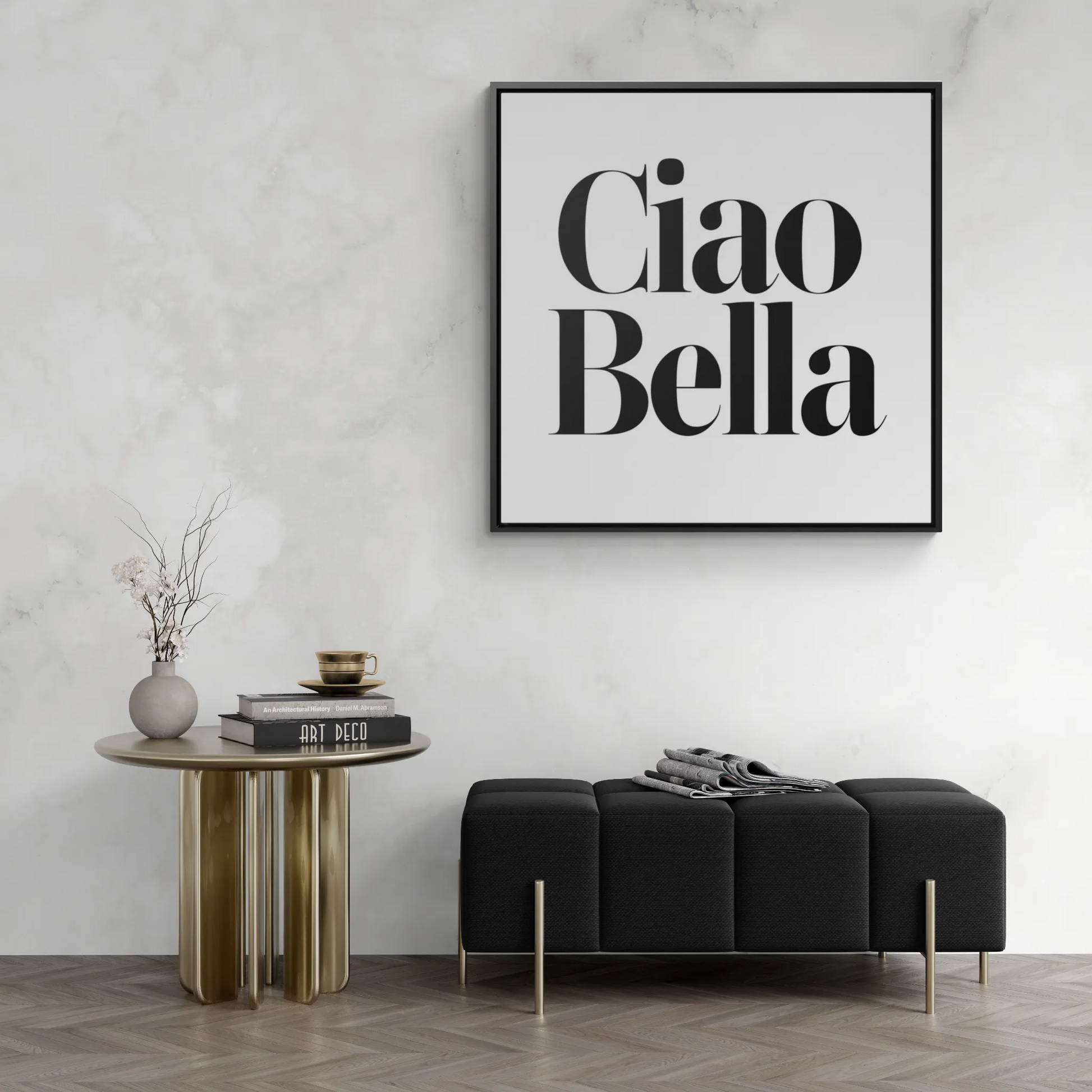 Square Frame Canvas Wall Art, Ciao Bella Typography - Hello Beautiful Italian Decor, Gallery Wraps Gift, Classy, Stylish Home Decor - LOLA VEGAS ART