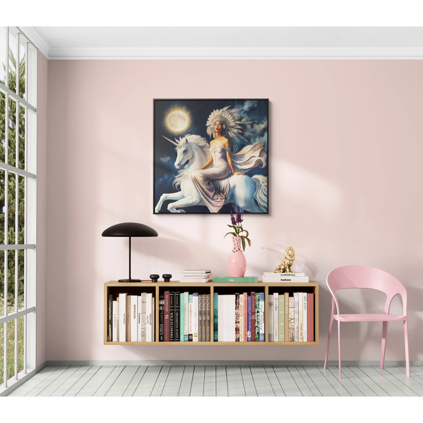 Fantasy Princess Unicorn Square Canvas Wall Art, Night Full Moon Square Frame, Nursery Decor, Boho Chic Gift, Home Decor - LOLA VEGAS ART