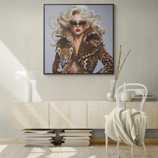 Fashionista Glamour Leopard Woman Square Frame Canvas Wall Art, Fashion Decor, Gift for Her, Leopard Print Wall Decor, Trendy Home Accent - LOLA VEGAS ART