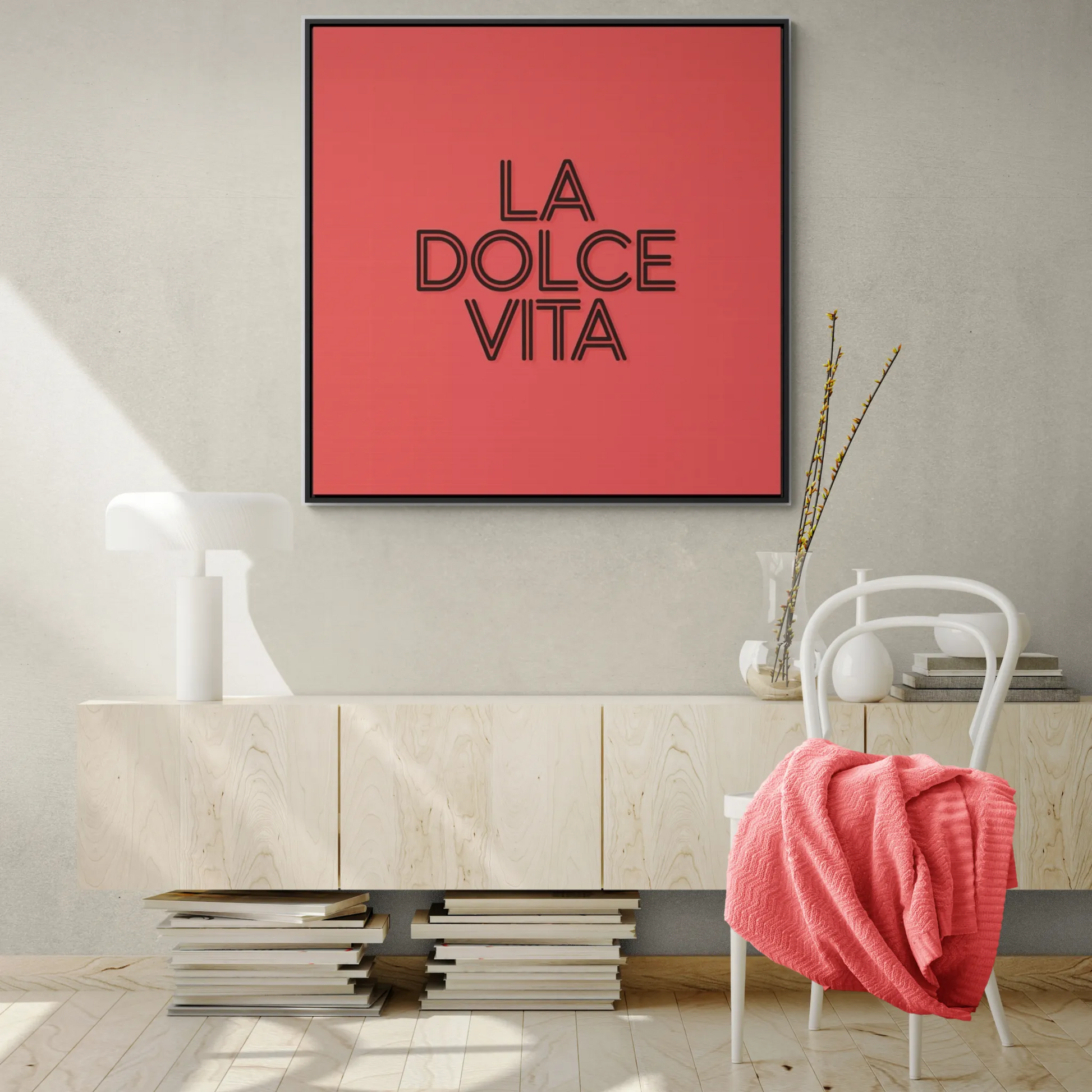 Square Frame Wall Art, LA DOLCE VITA Typography Canvas, Orange and Black, Cool Home Decor, Gallery Canvas Wrap, Home Office Decor, Unique - LOLA VEGAS ART