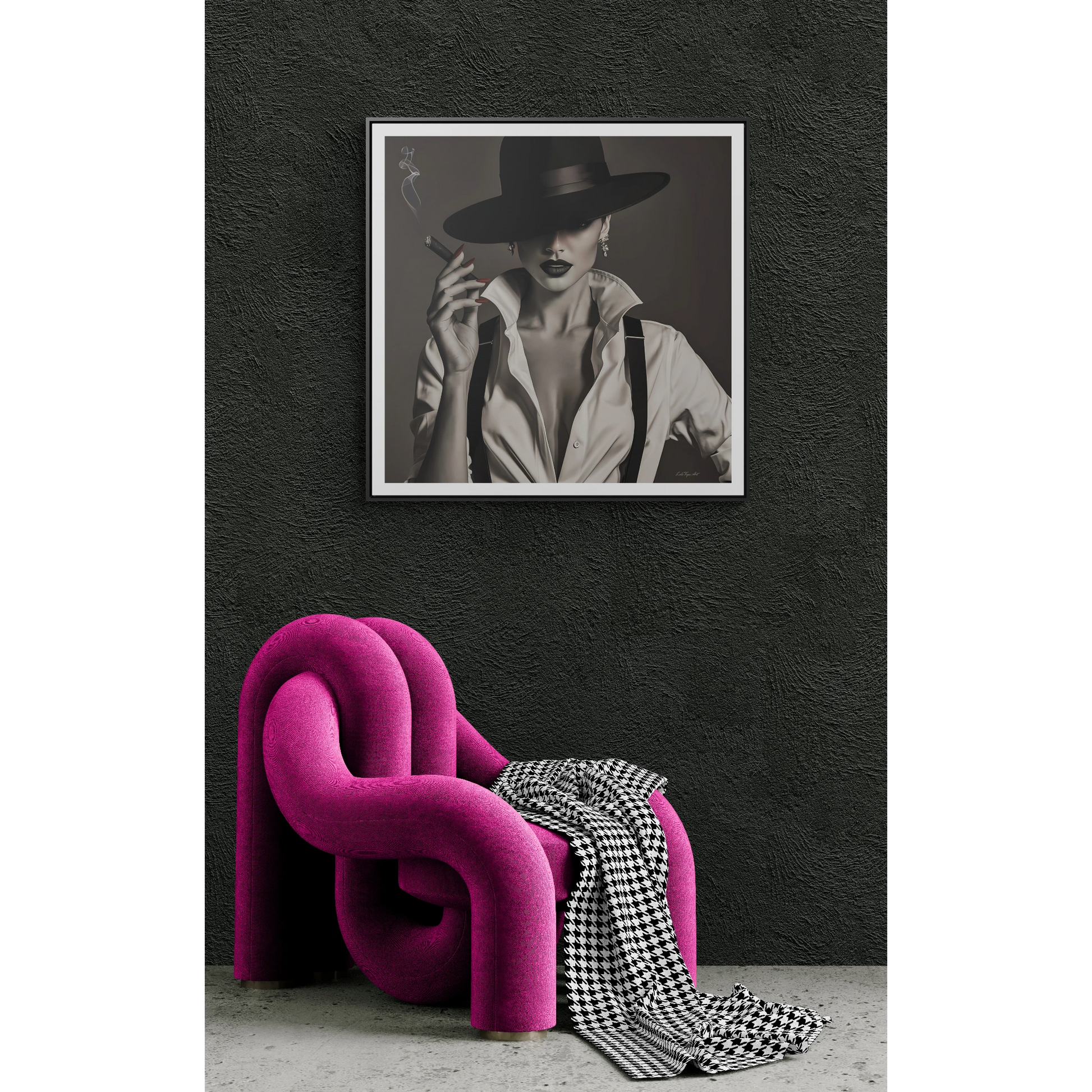 Film Noir Woman Canvas Art, Square Frame, Sexy Black White Femme Fatale Fedora Hat, Wall Hanging Poster Print, Home Decor Gift, - LOLA VEGAS ART