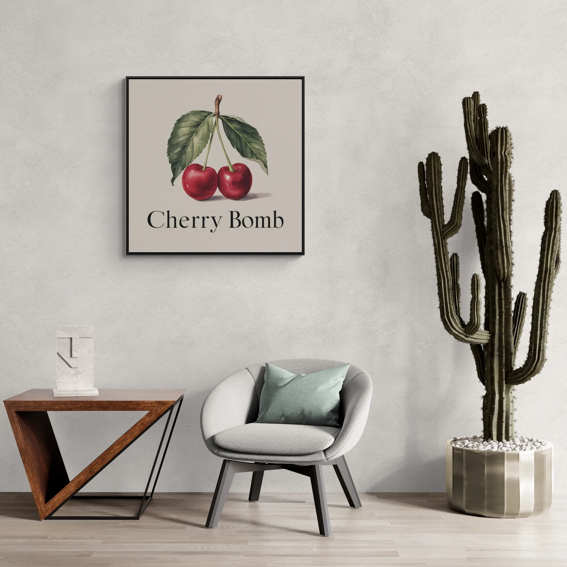 Square Frame Wall Art, Cherry Bomb Cherries Gallery Canvas Wrap, Cute Quirky Home Decor, Kitchen Decor, Fruit Lover Gift, Square Wall - LOLA VEGAS ART