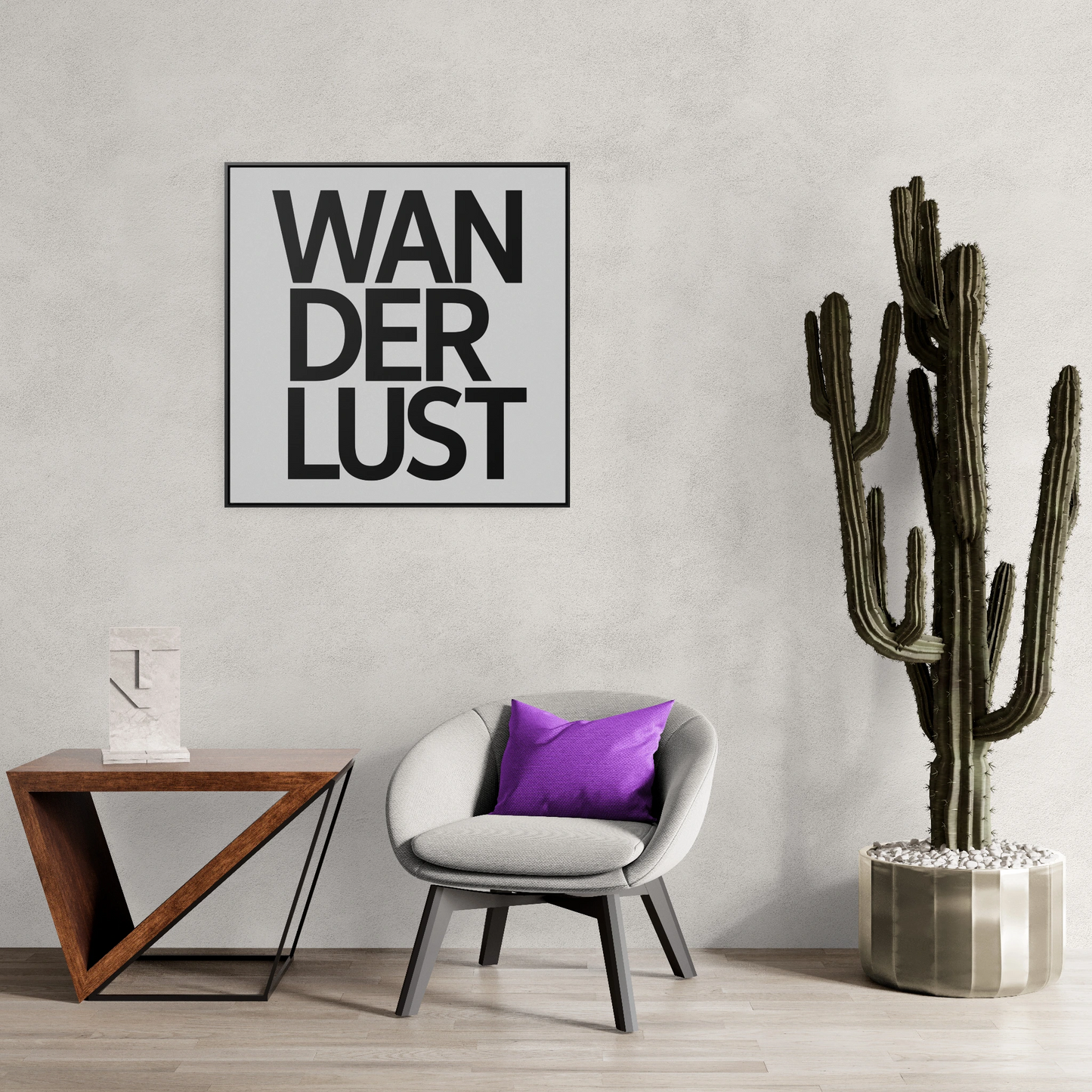 Typography Wanderlust Square Canvas Wrap Wall Art, Travel Lovers Home Decor, Gallery Frame Quote Print, Wall Hanging, Adventure Art Gift, - LOLA VEGAS ART