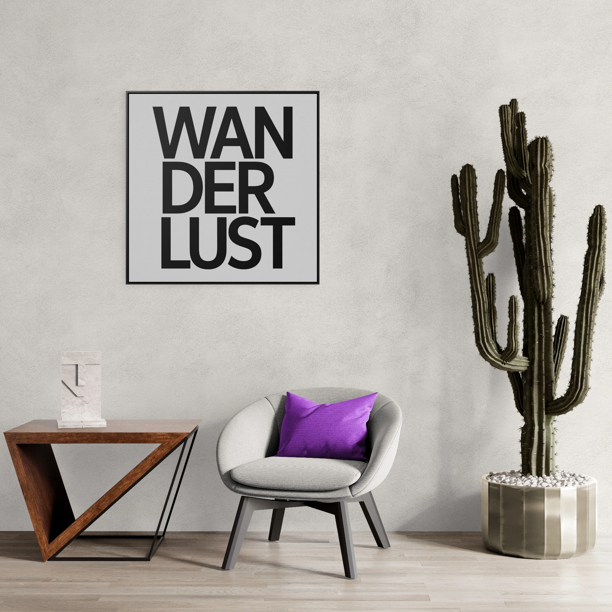 Typography Wanderlust Square Canvas Wrap Wall Art, Travel Lovers Home Decor, Gallery Frame Quote Print, Wall Hanging, Adventure Art Gift, - LOLA VEGAS ART