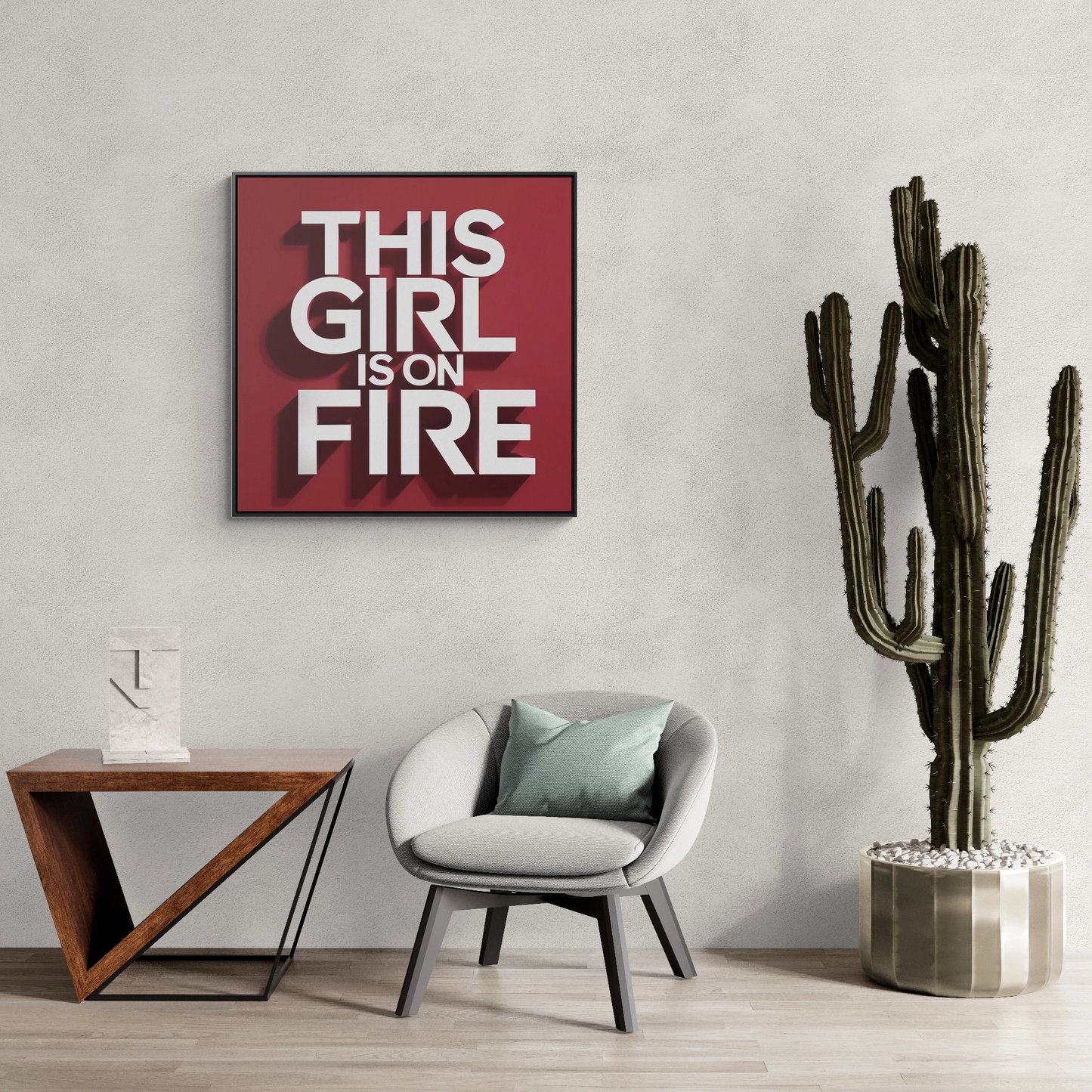 Canvas Wall Art, Female Empowerment Decor, Typography Square Frame, This Girl is on Fire, Trendy Red and White Home Decor, Gallery Wrap - LOLA VEGAS ART