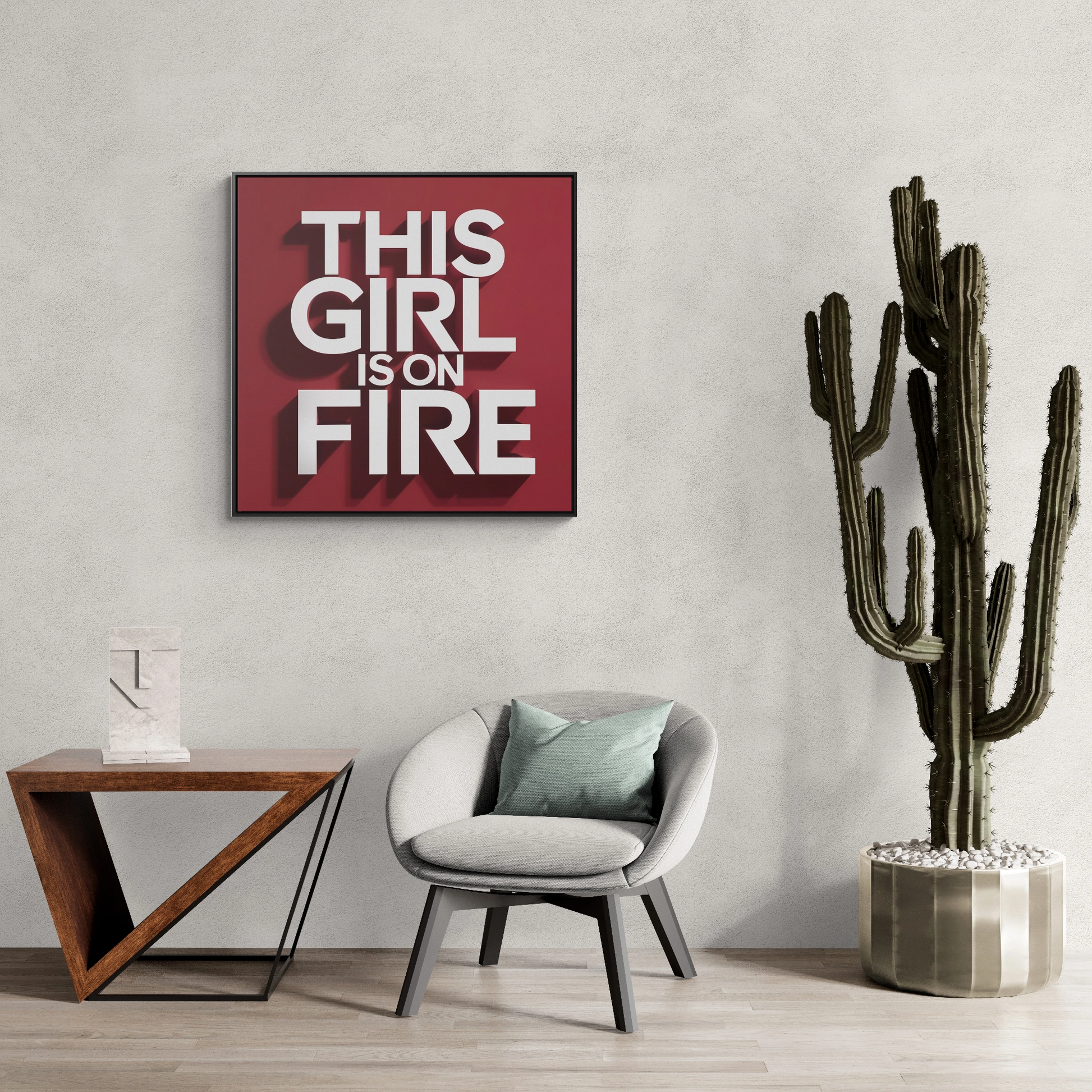 Canvas Wall Art, Female Empowerment Decor, Typography Square Frame, This Girl is on Fire, Trendy Red and White Home Decor, Gallery Wrap - LOLA VEGAS ART