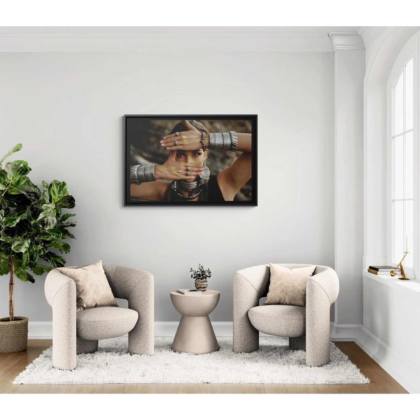 Indigenous Woman Silver Jewelry Square Canvas Wall Art, Ethnic Decor, Exotic Fine Art Photography, Mysterious Home Decor, Dramatic Wall - LOLA VEGAS ART