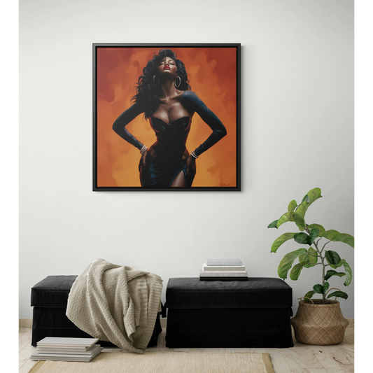Sun Goddess Square Framed Canvas Wall Art, Orange, Black Girl Magic, African American Art Decor, Ethnic Home Decor, Sexy, Neo Soul, Feminine - LOLA VEGAS ART