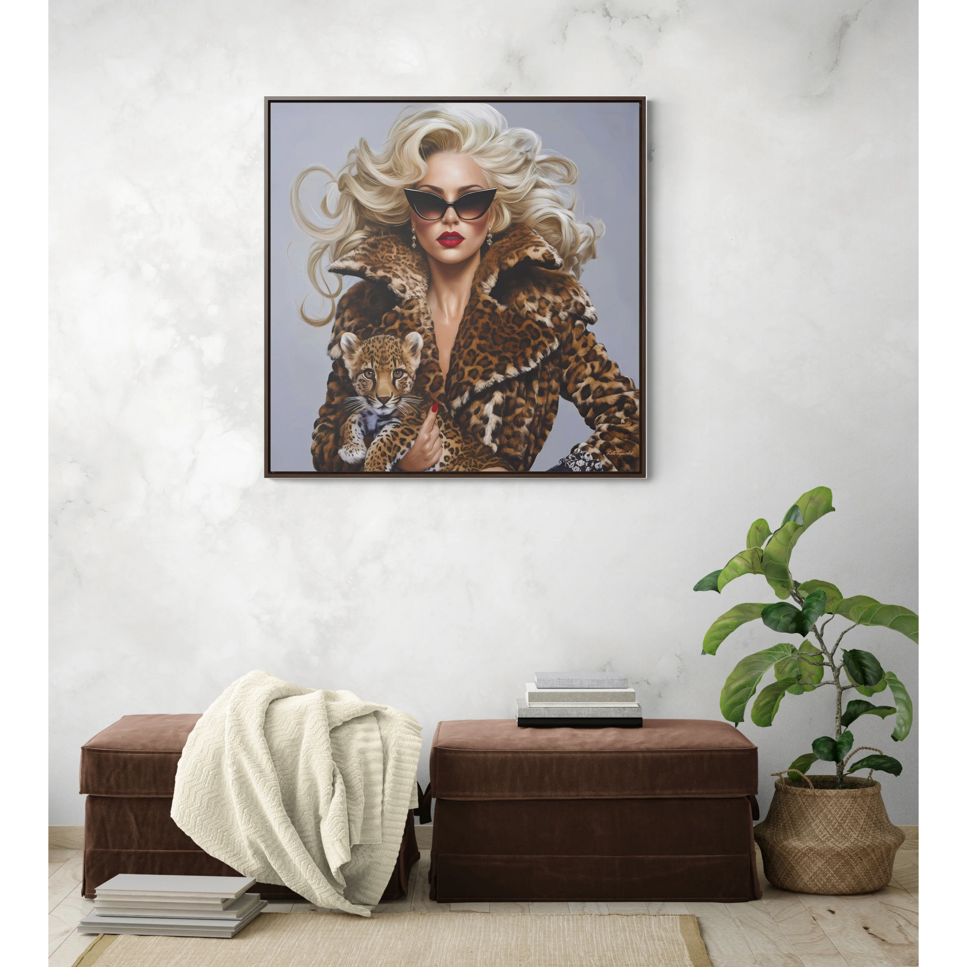 Fashionista Glamour Leopard Woman Square Frame Canvas Wall Art, Fashion Decor, Gift for Her, Leopard Print Wall Decor, Trendy Home Accent - LOLA VEGAS ART