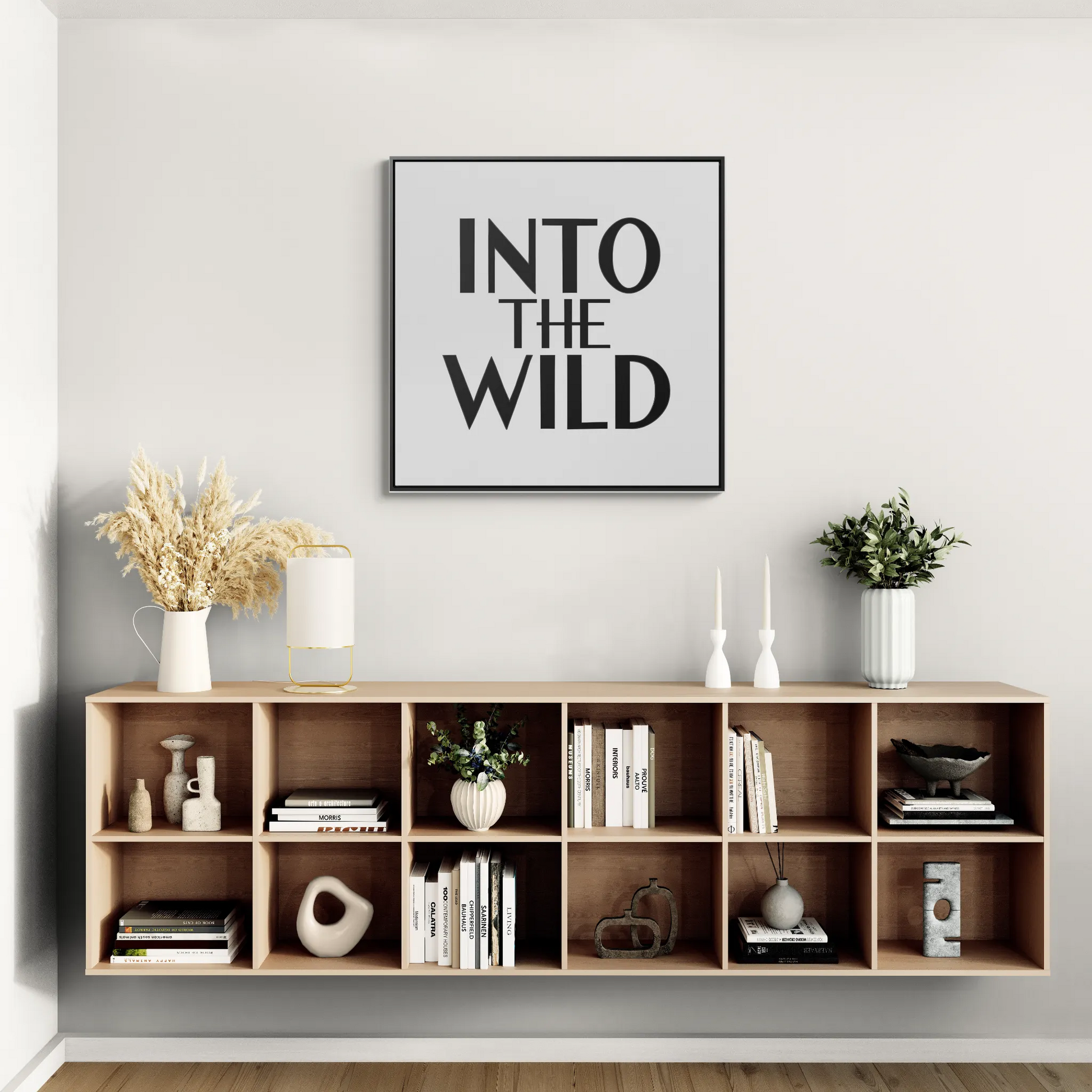 Square Frame Wall Art, Into The WILD Typography Home Decor, Gallery Canvas Wraps, Cool Black and White Design, Modern Living Room Decor, - LOLA VEGAS ART