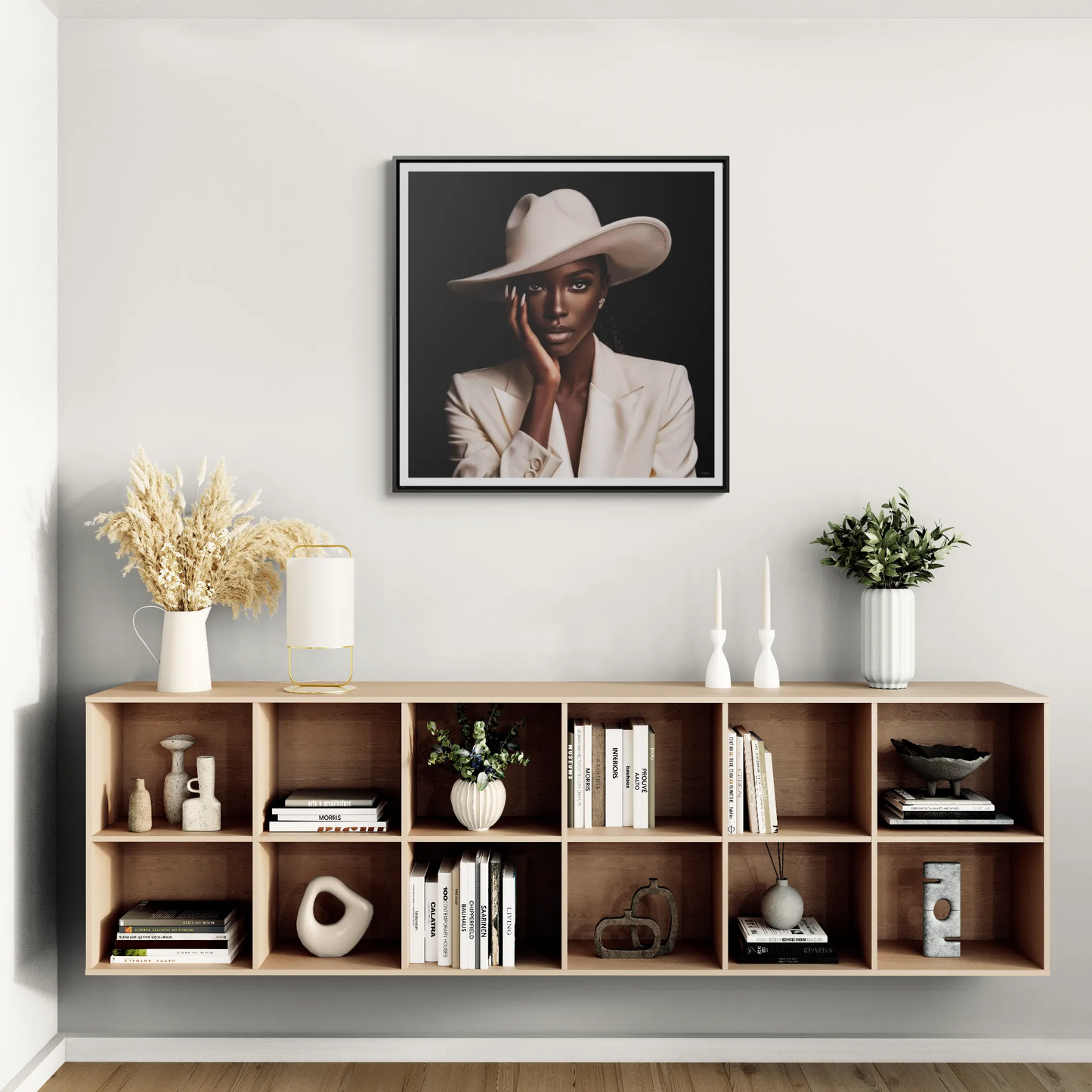 Canvas Wall Art - African Woman in White Hat Square Frame, Black Girl Magic Decor - LOLA VEGAS ART