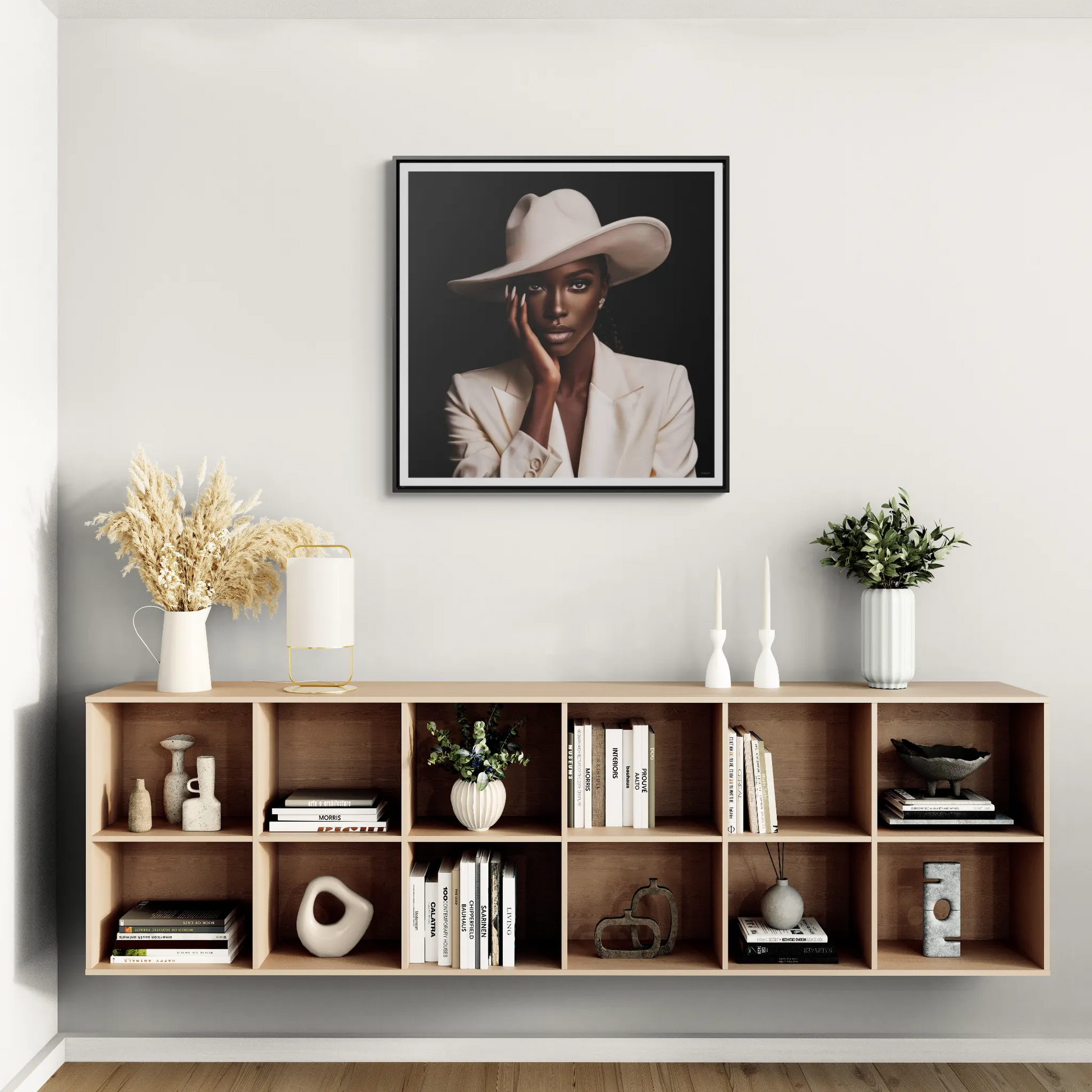 Canvas Wall Art - African Woman in White Hat Square Frame, Black Girl Magic Decor - LOLA VEGAS ART