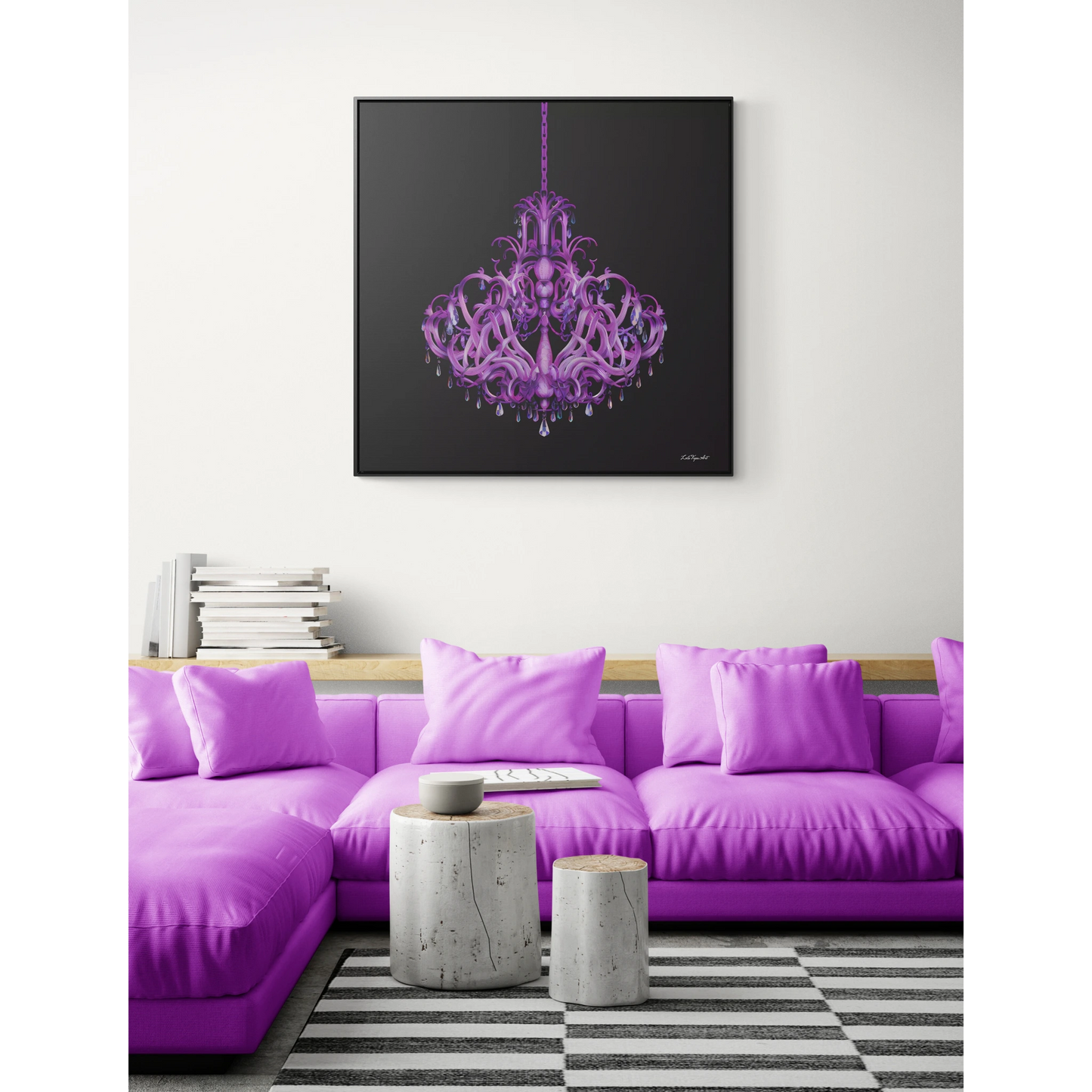 Gothic Crystal Chandelier Square Canvas, Elegant Dramatic Wall Art - Gallery Wraps, Square Frame, Purple Home Decor, Glamorous Gothic Art, - LOLA VEGAS ART