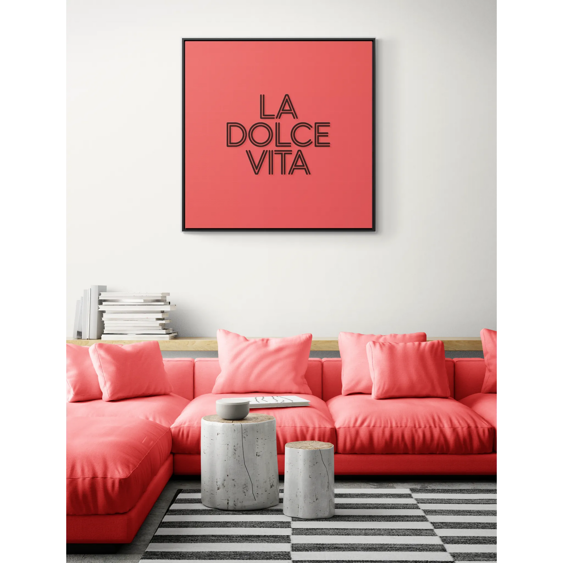 Square Frame Wall Art, LA DOLCE VITA Typography Canvas, Orange and Black, Cool Home Decor, Gallery Canvas Wrap, Home Office Decor, Unique - LOLA VEGAS ART