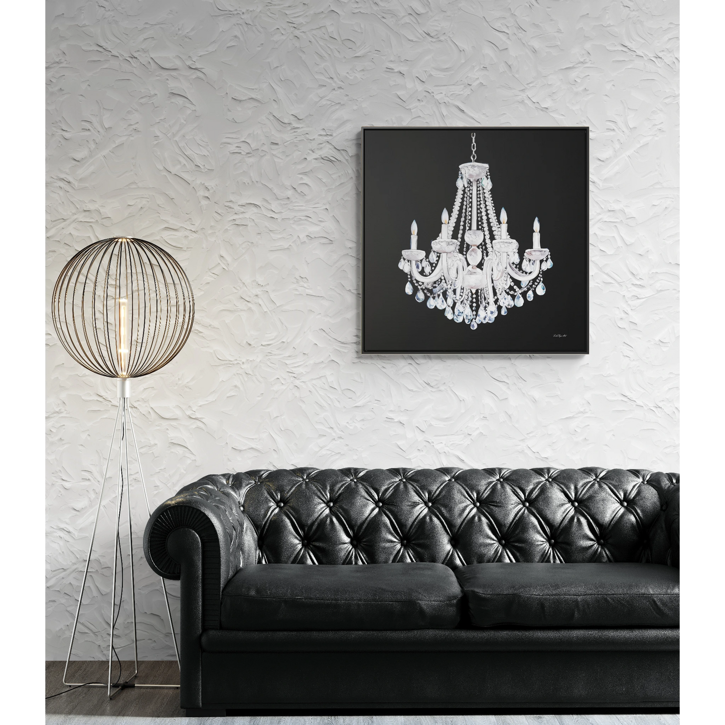 Square Frame Canvas Wall Art, Luxurious White Crystal Chandelier Painting for Fashionistas, Glamorous Wall Decor, Gallery Canvas Wraps, - LOLA VEGAS ART