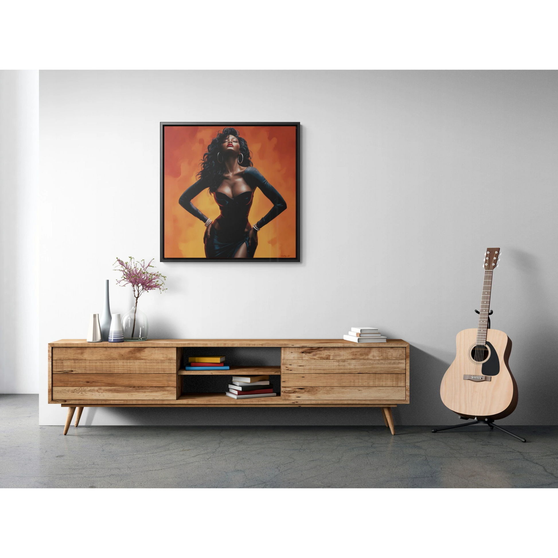 Sun Goddess Square Framed Canvas Wall Art, Orange, Black Girl Magic, African American Art Decor, Ethnic Home Decor, Sexy, Neo Soul, Feminine - LOLA VEGAS ART