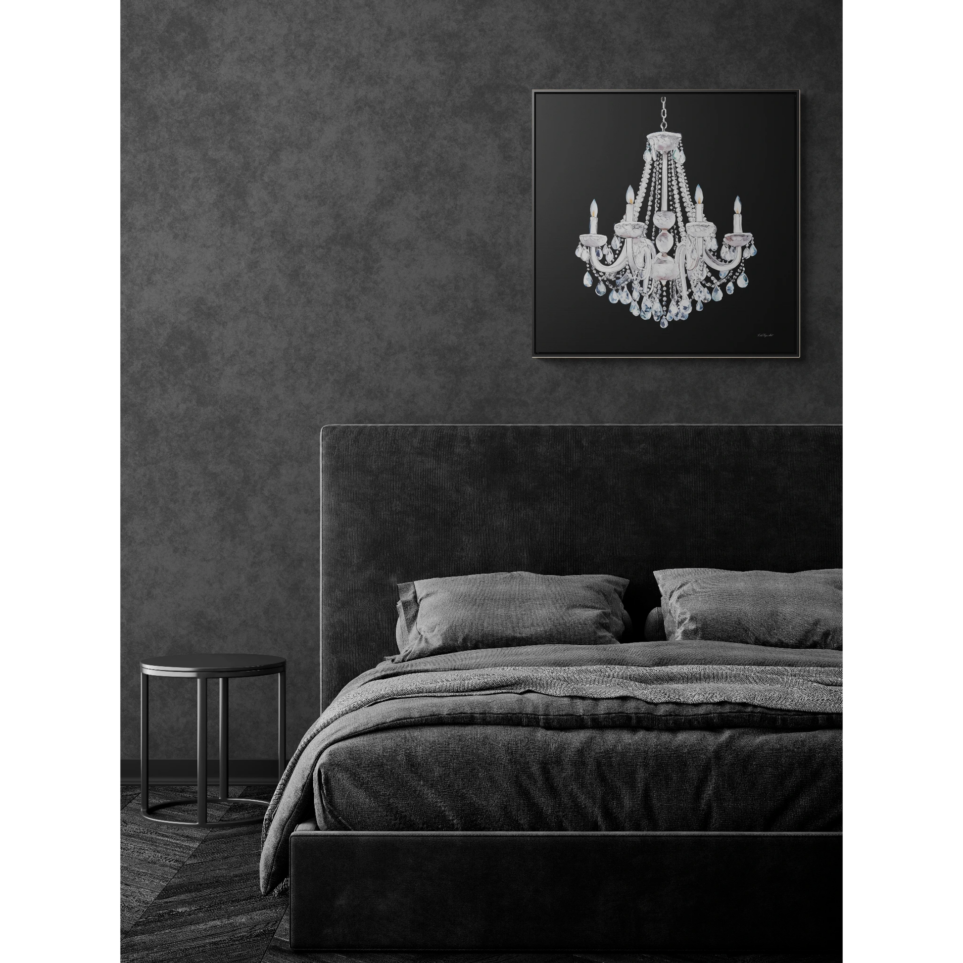 Square Frame Canvas Wall Art, Luxurious White Crystal Chandelier Painting for Fashionistas, Glamorous Wall Decor, Gallery Canvas Wraps, - LOLA VEGAS ART