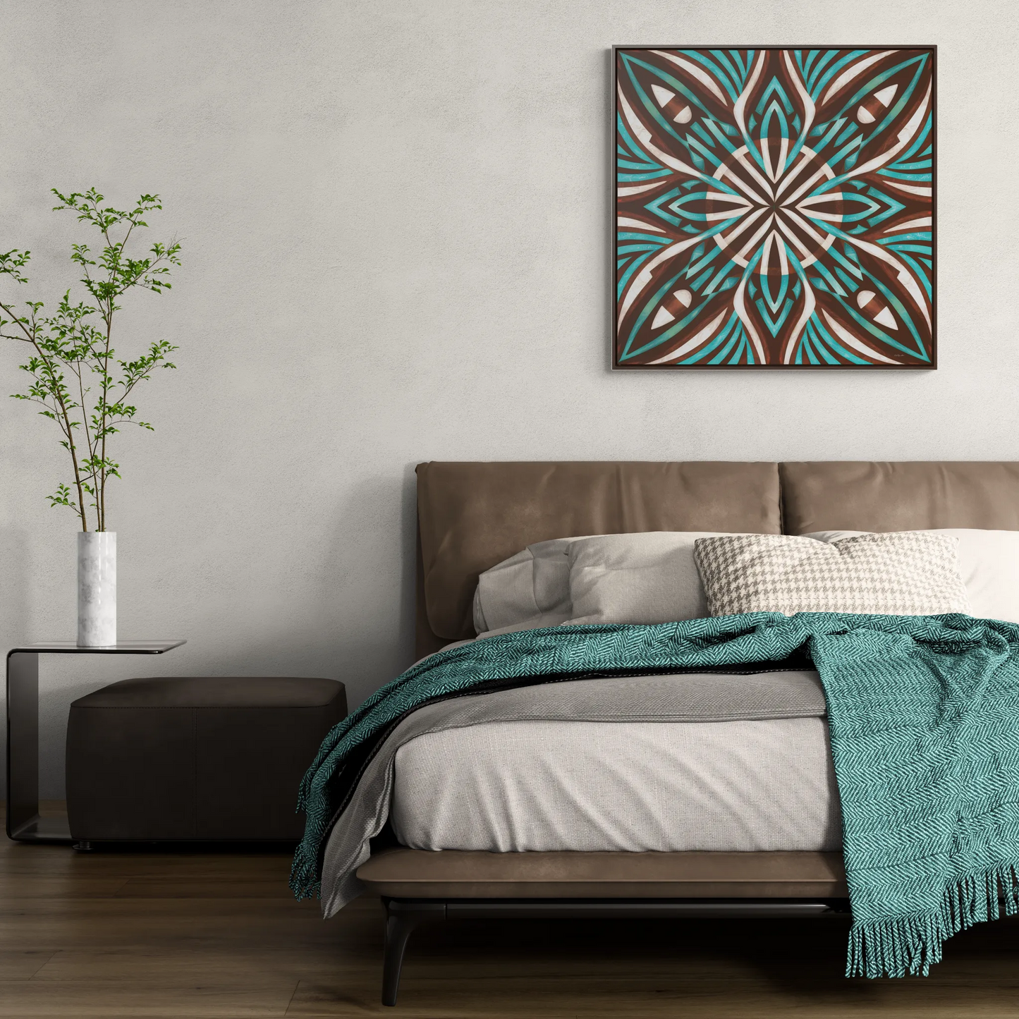 Southwestern Square Canvas Wall Art - Boho Ethnic Home Decor, Turquoise Brown White Frame, Gallery Canvas Wraps - LOLA VEGAS ART