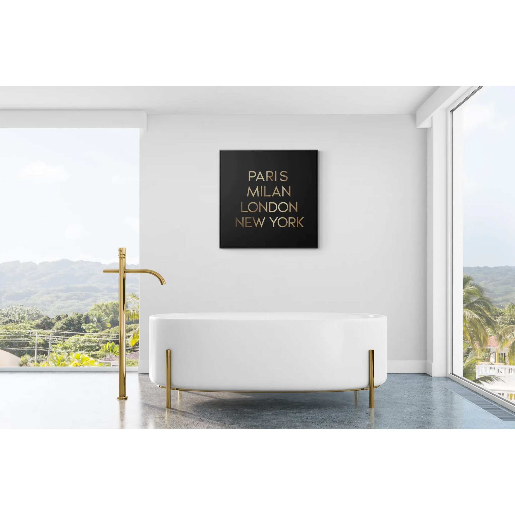Fashion Cities Gallery Canvas Wall Art, Black Typography Square Frame, Paris Milan London New York, Home Decor - LOLA VEGAS ART